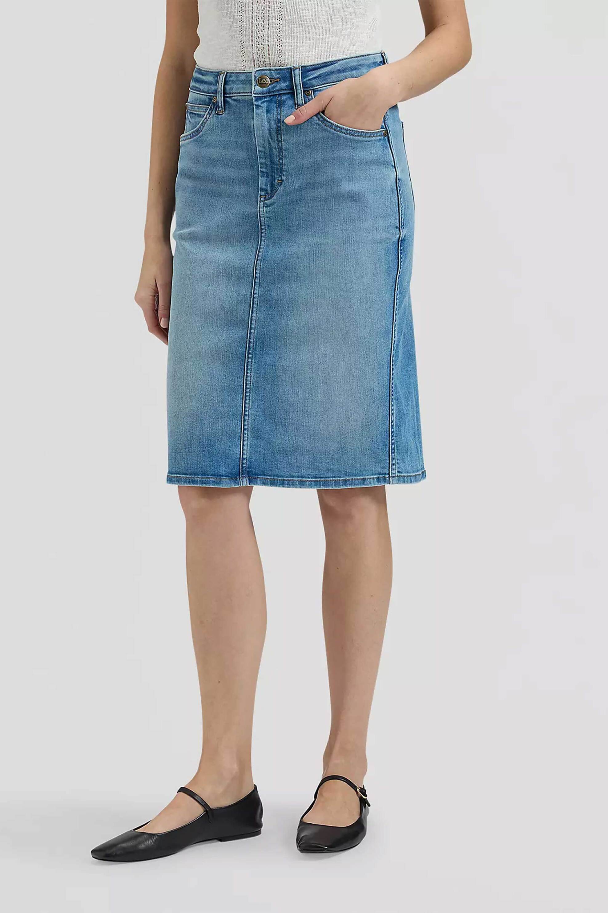 LEE Lee® γυναικεία midi φούστα denim πεντάτσεπη με σκίσιμο - 112381377 Denim Blue - 2