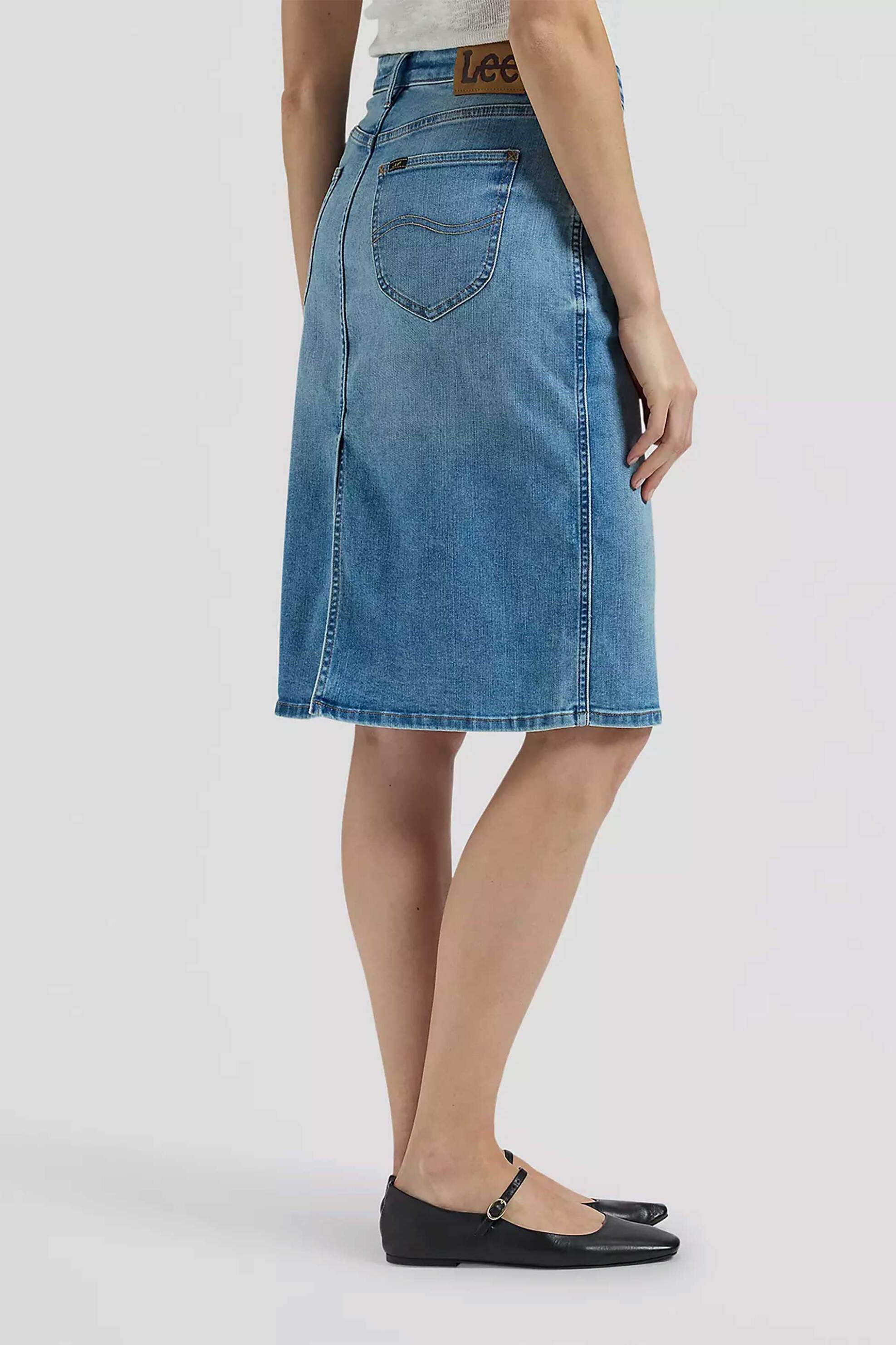 Lee Γυναικεία Midi Φούστα Denim Πεντάτσεπη με Σκίσιμο - 112381377 Blue