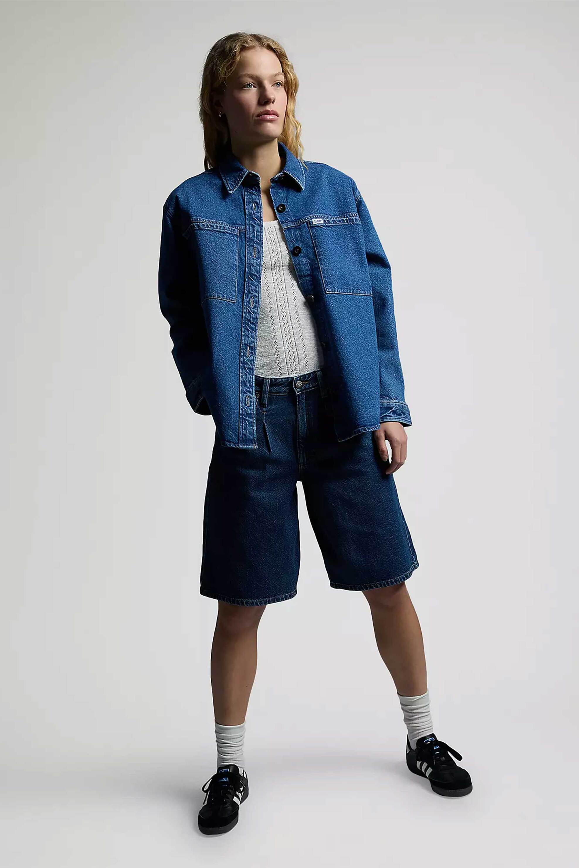 Lee® γυναικείο denim σορτς Relaxed Fit "Drapey Jort" - 112376718 Denim Blue Σκούρο