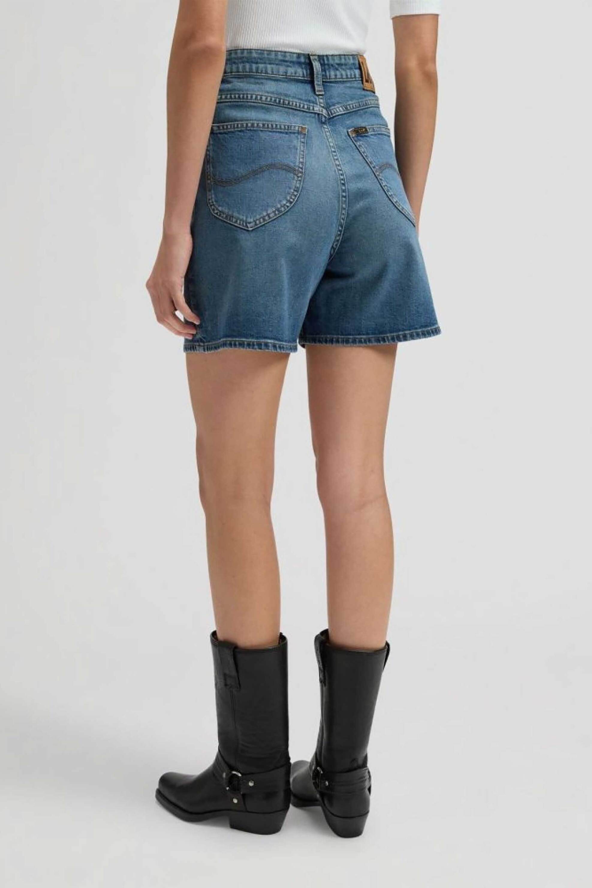 Lee Γυναικείο Denim Σορτς Ψηλόμεσο με Logo Patch Relaxed Fit Stella - 112376778 Blue