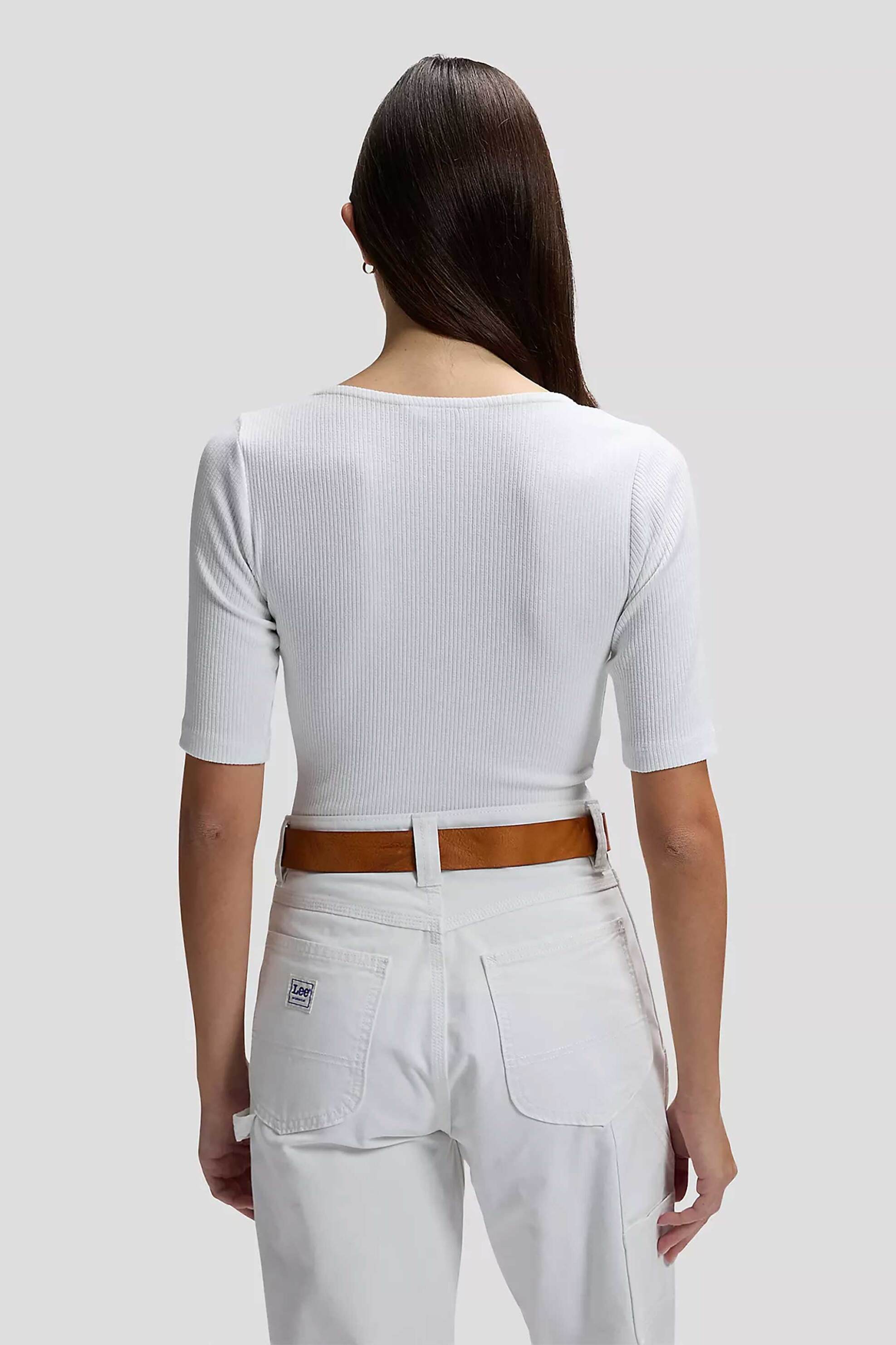 Lee Γυναικεία Κοντομάνικη Μπλούζα Ribbed Slim Fit - 112377002 Λευκό