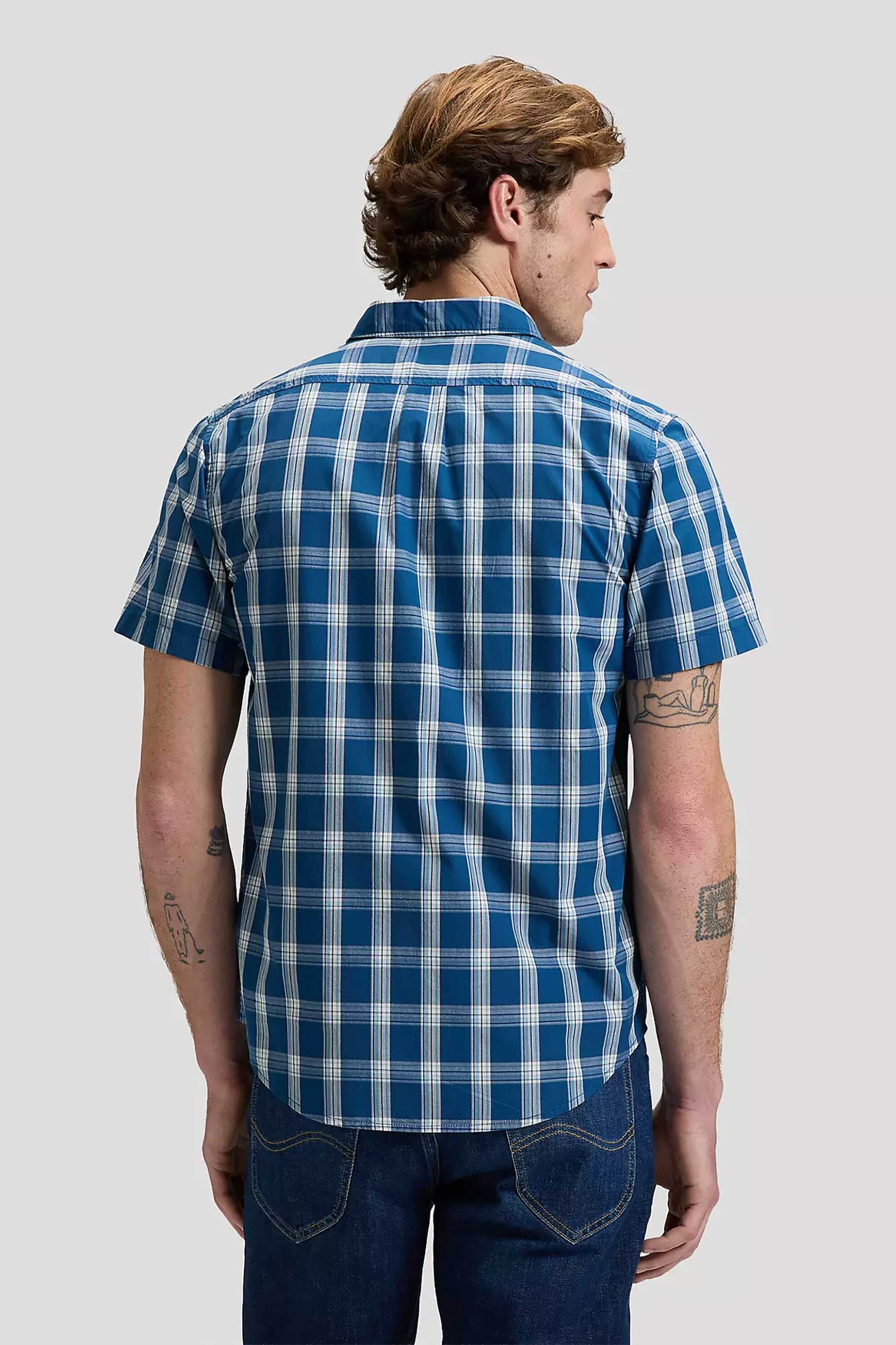 Lee Ανδρικό Πουκάμισο Button Down με Τσέπη Και Ριγέ Σχέδιο Regular Fit - 112376549 Λευκό Μπλε