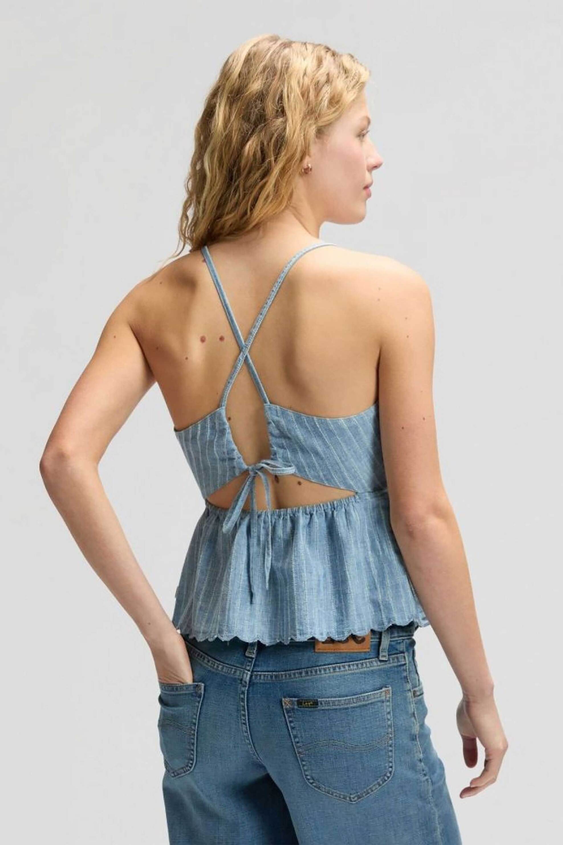 Lee Γυναικείο Αμάνικο Τοπ με Ριγέ Σχέδιο Peplum Cami - 112376968 Μπλε
