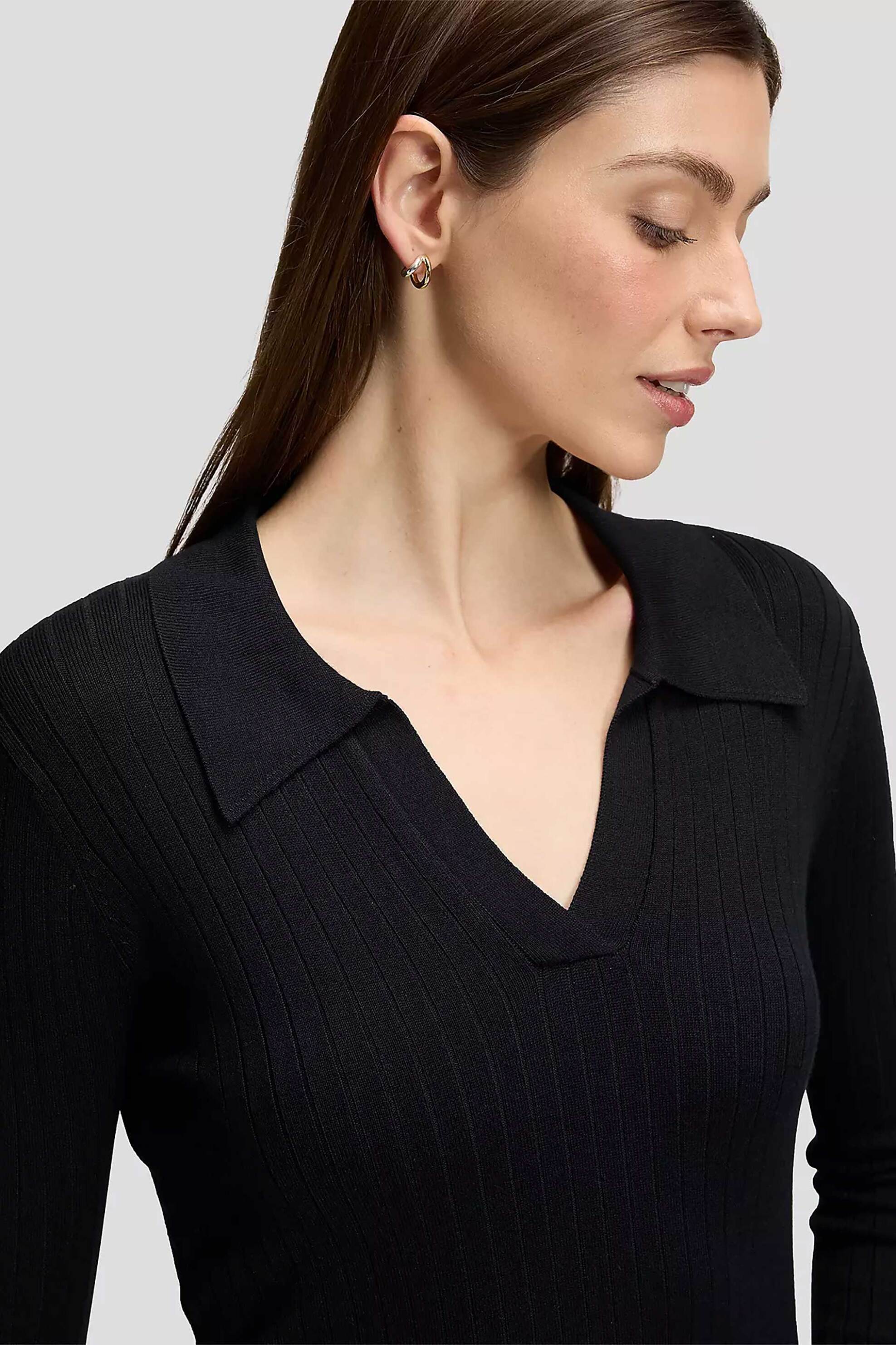 Lee® γυναικεία μπλούζα πόλο ribbed με V Slim Fit - 112385698 Μαύρο