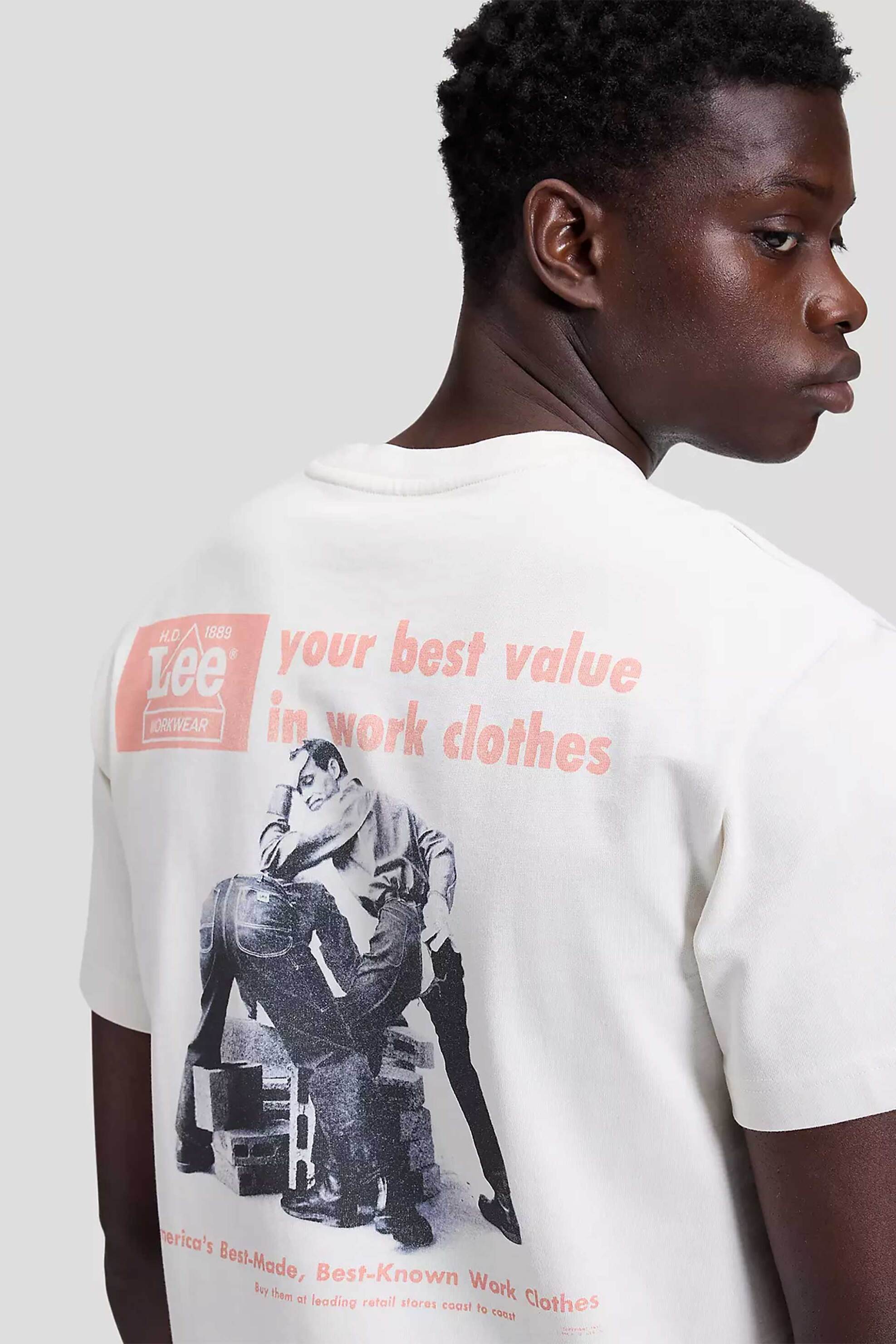 Lee Ανδρικό T-Shirt με Print Relaxed Fit Workwear - 112386355 Εκρού