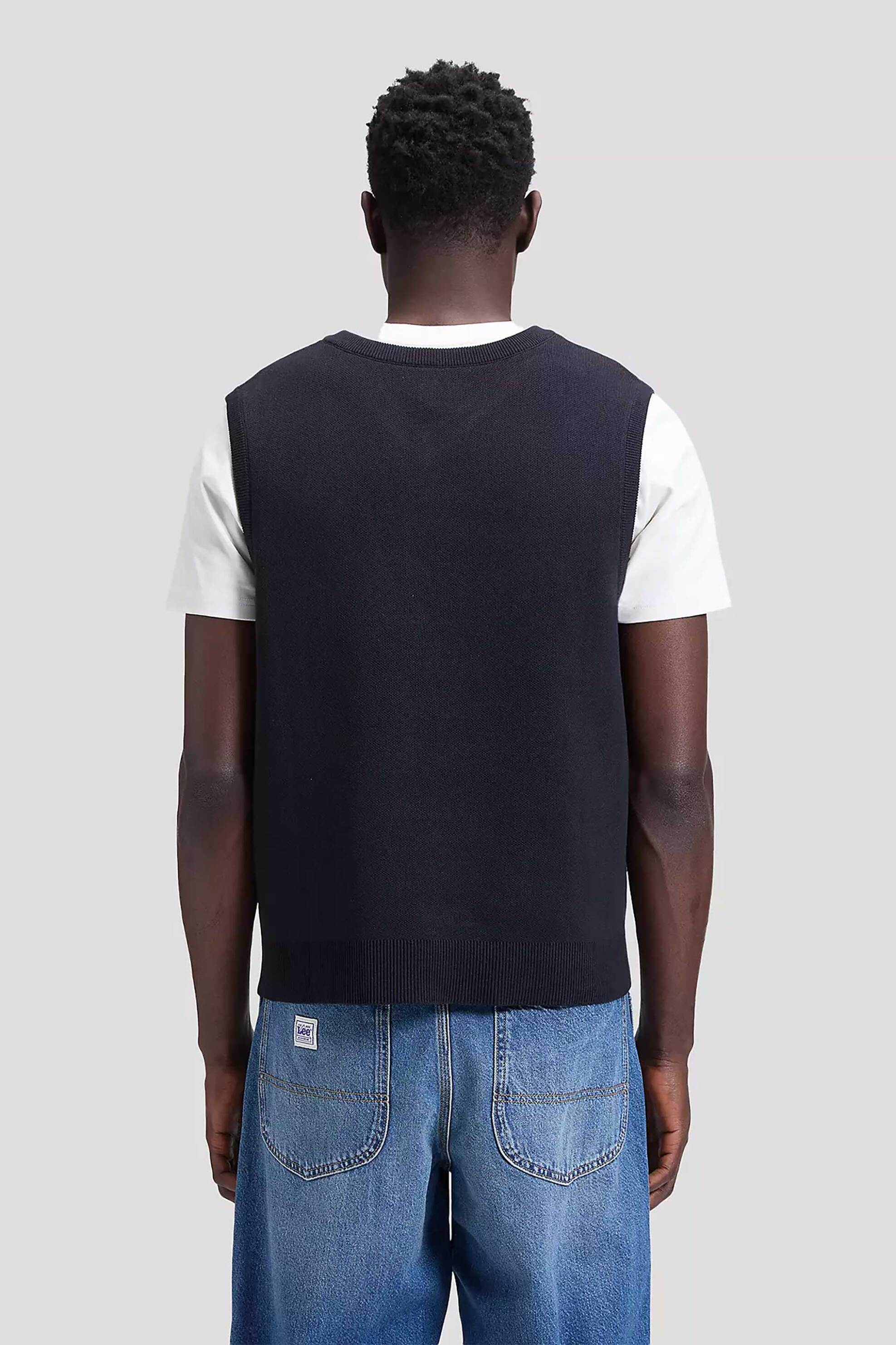 Lee Ανδρική Πλεκτή Αμάνικη Μπλούζα με V Relaxed Fit Workwear - 112386376 Μαύρο