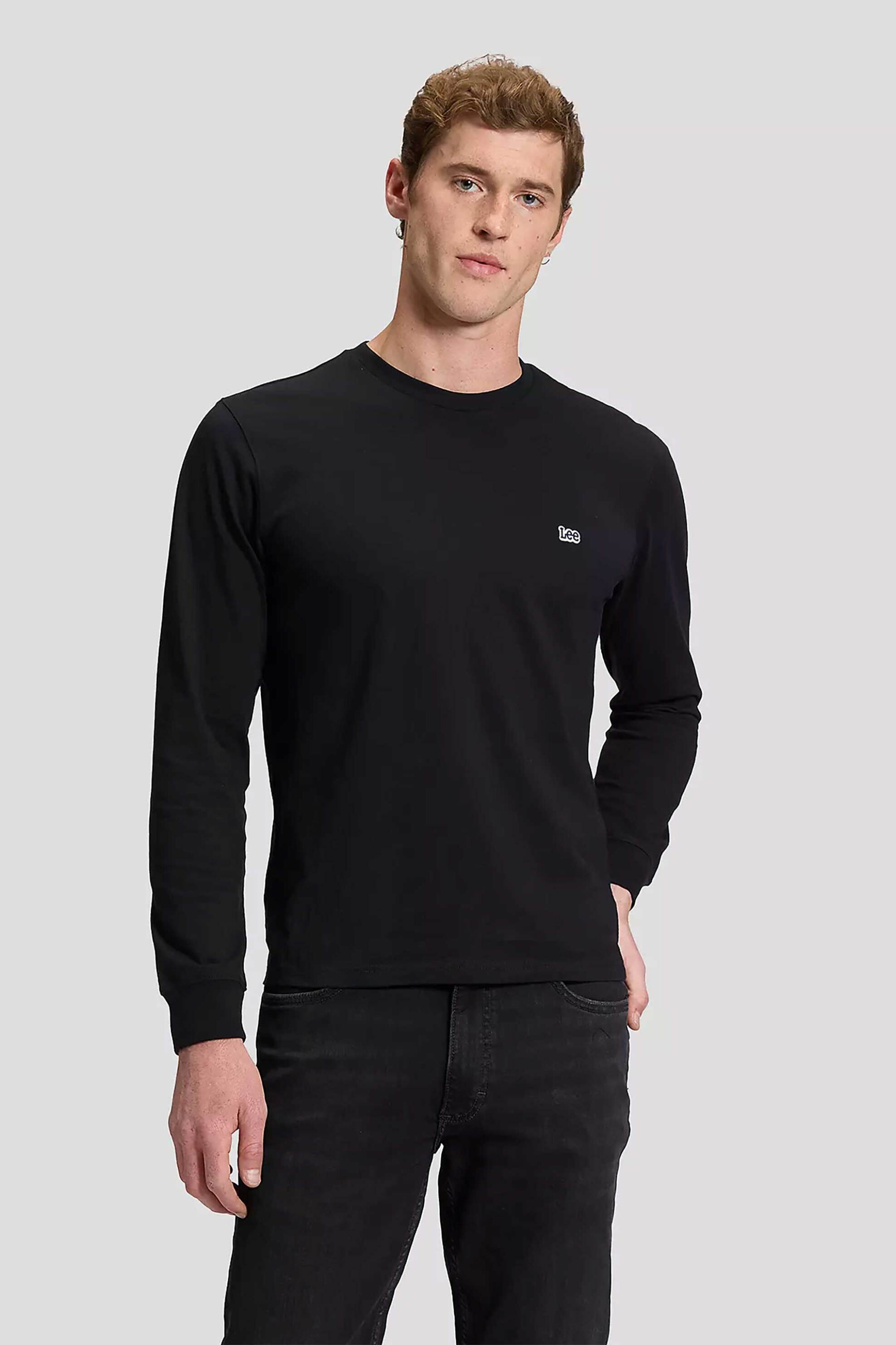 Lee® ανδρική μακρυμάνικη μπλούζα με λογότυπο Regular Fit - 112386435 Μαύρο