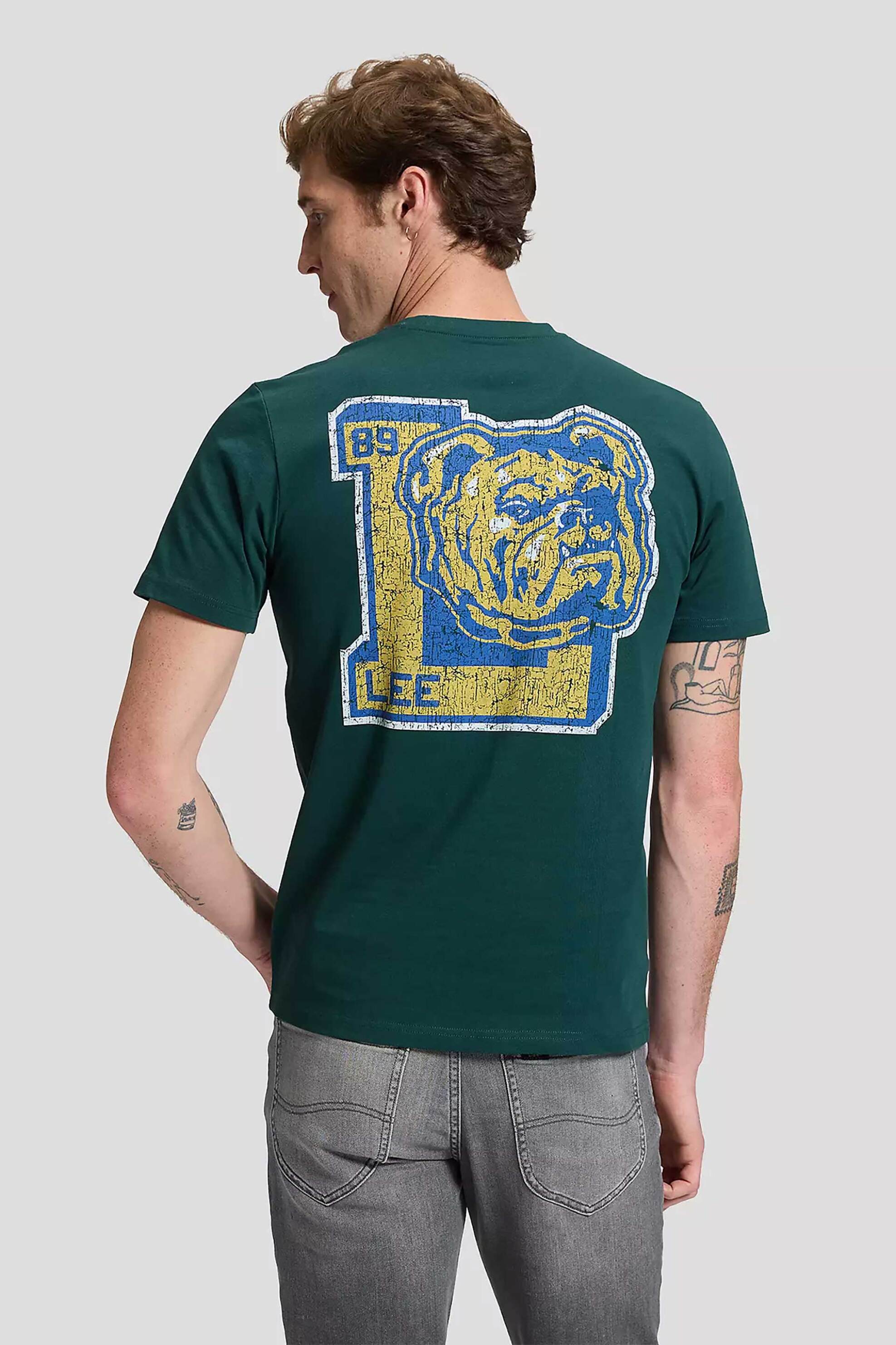 Lee Ανδρικό T-Shirt Regular Fit Varsity - 112386339 Πράσινο Σκούρο
