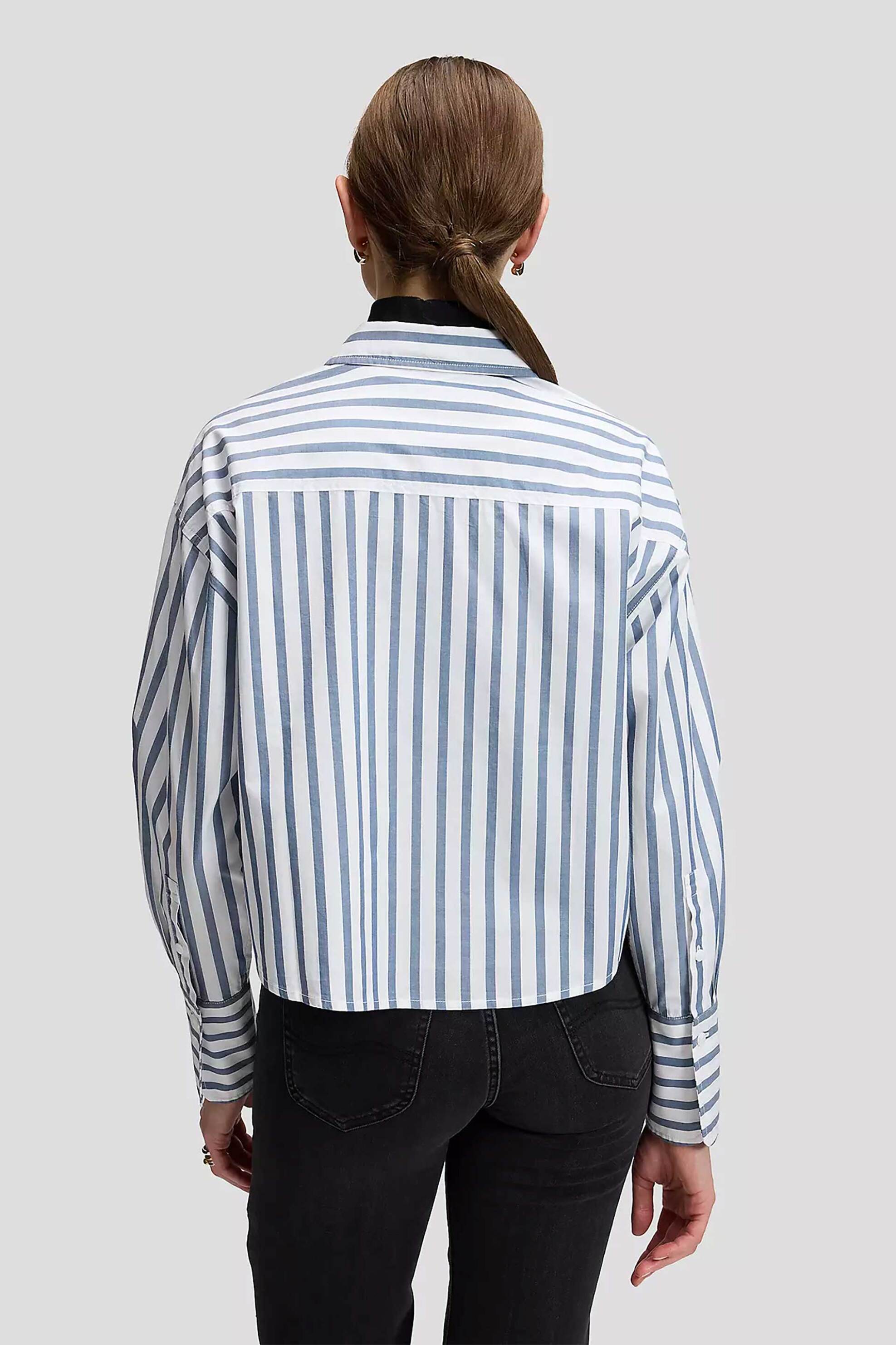 Lee Γυναικείο Πουκάμισο Cropped με Ριγέ Σχέδιο Regular Fit - 112385645 Μπλε