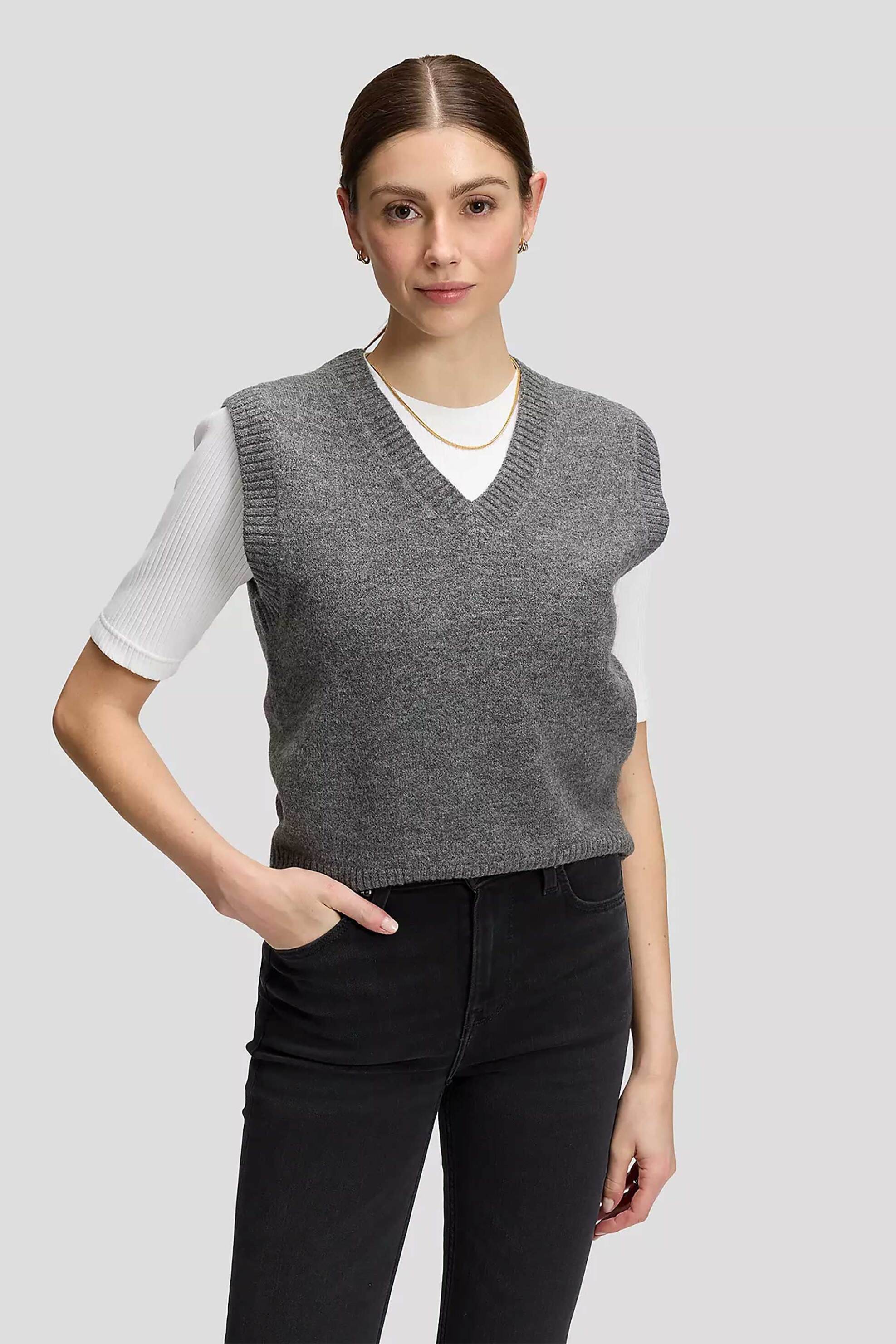 Lee® γυναικεία αμάνικη πλεκτή μπλούζα με V Slim Fit - 112385662 Γκρι