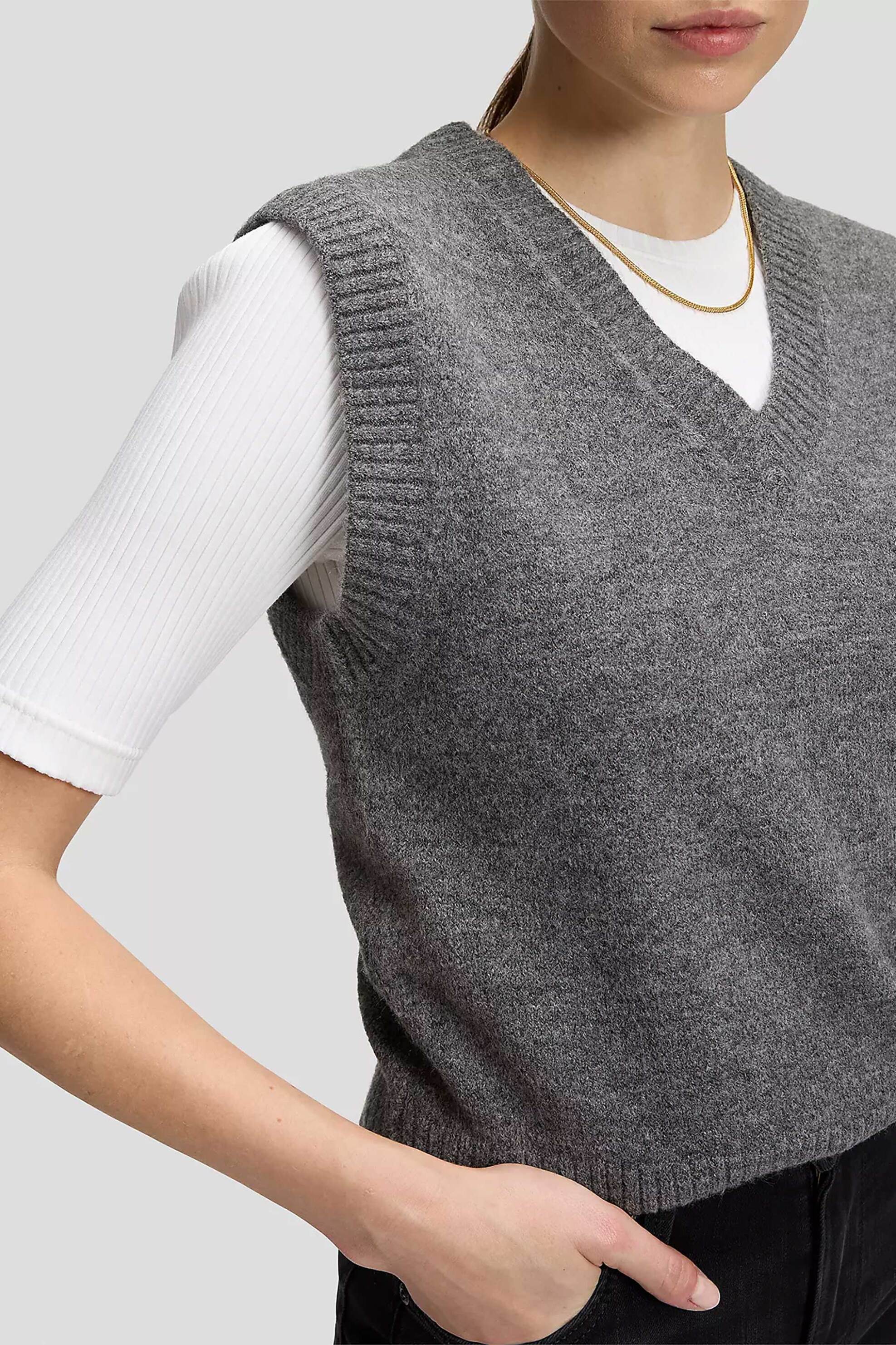 Lee® γυναικεία αμάνικη πλεκτή μπλούζα με V Slim Fit - 112385662 Γκρι