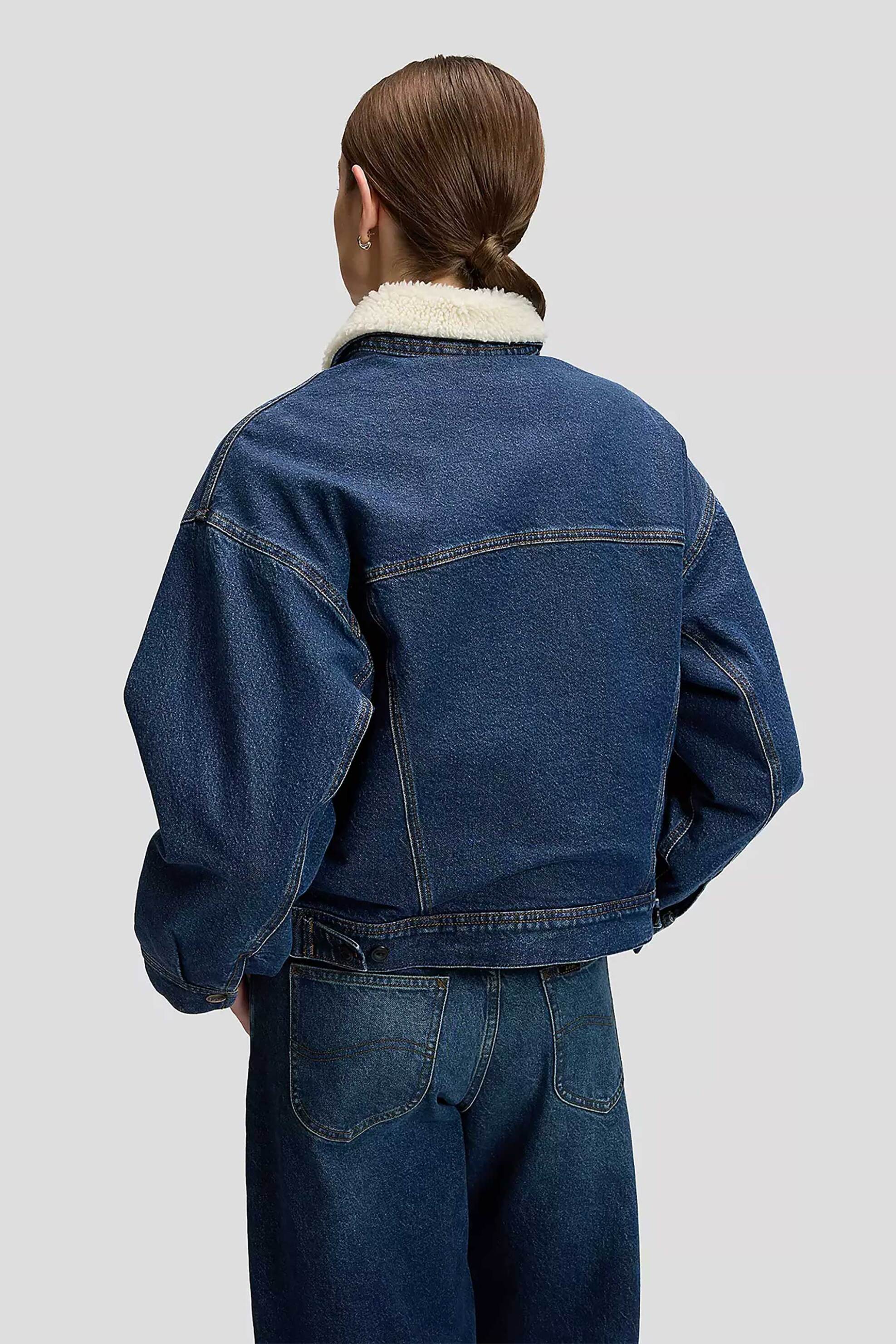 Lee Γυναικείο Denim Jacket με Μπουκλέ Γιακά Relaxed Fit Rider - 112385716 Blue