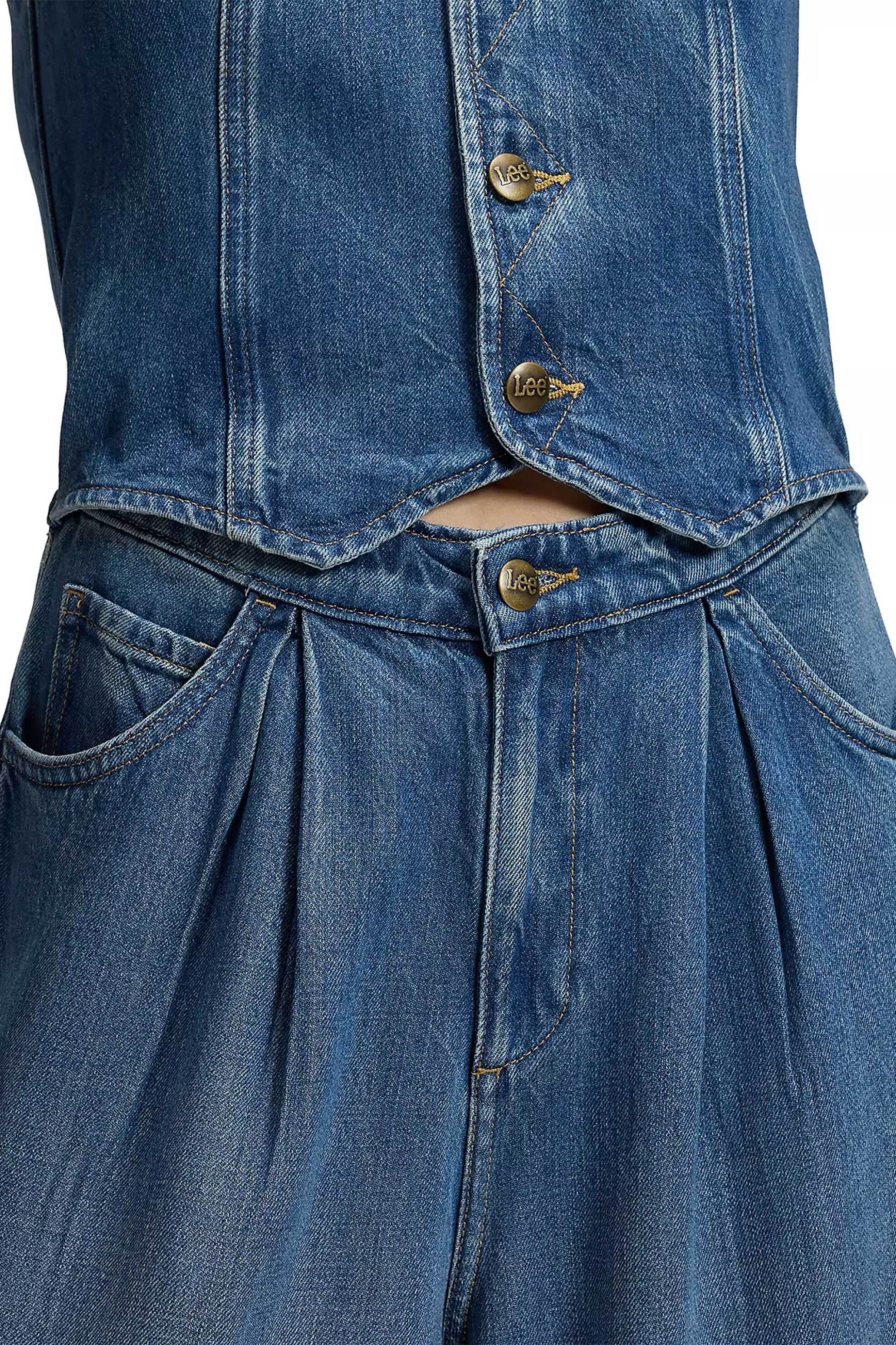 Lee Γυναικεία Denim Ολόσωμη Φόρμα Αμάνικη Πεντάτσεπη Regular Fit Dapper - 112385844 Blue