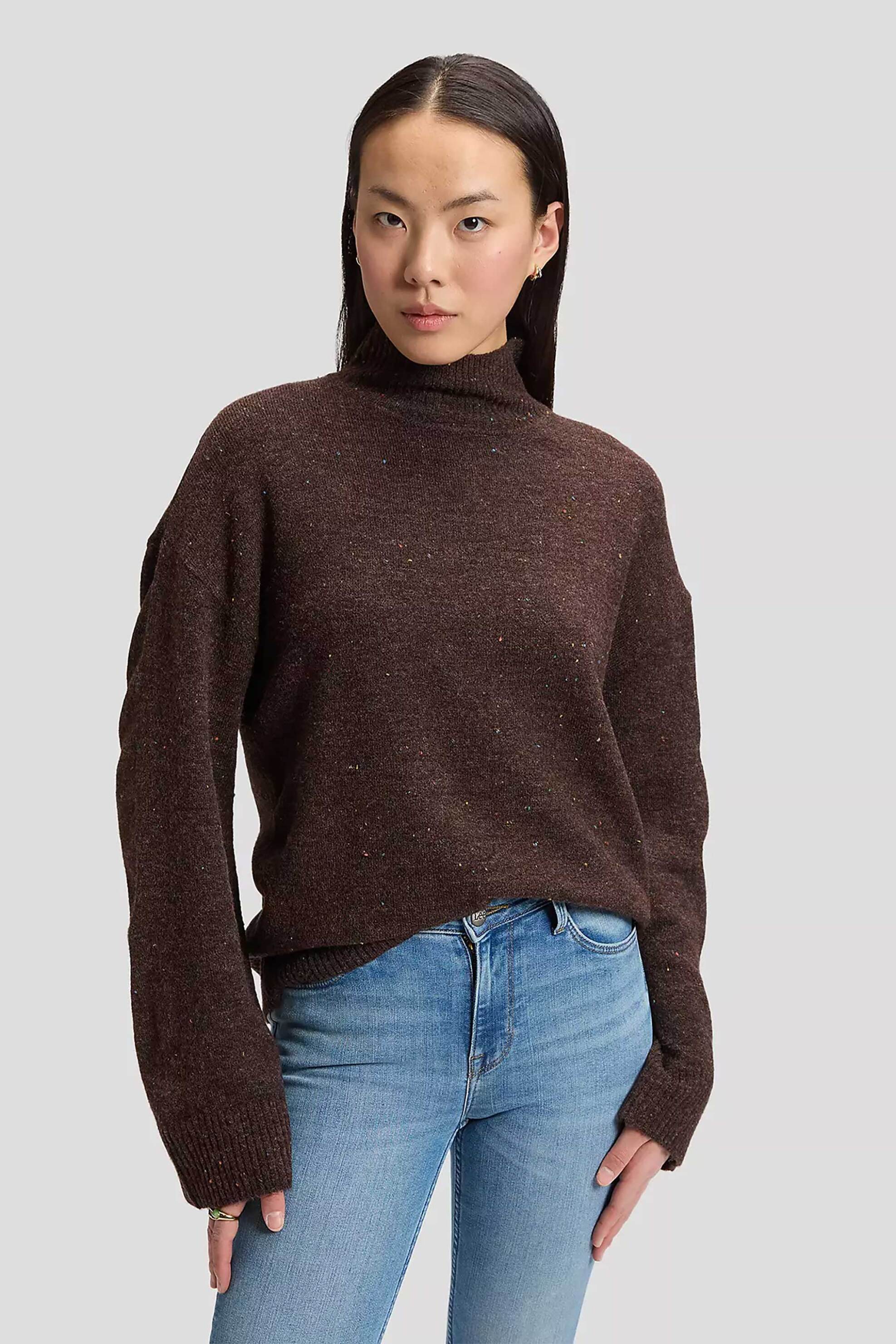 Lee® γυναικείο πουλόβερ με ψηλό λαιμό Relaxed Fit - 112386227 Καφέ