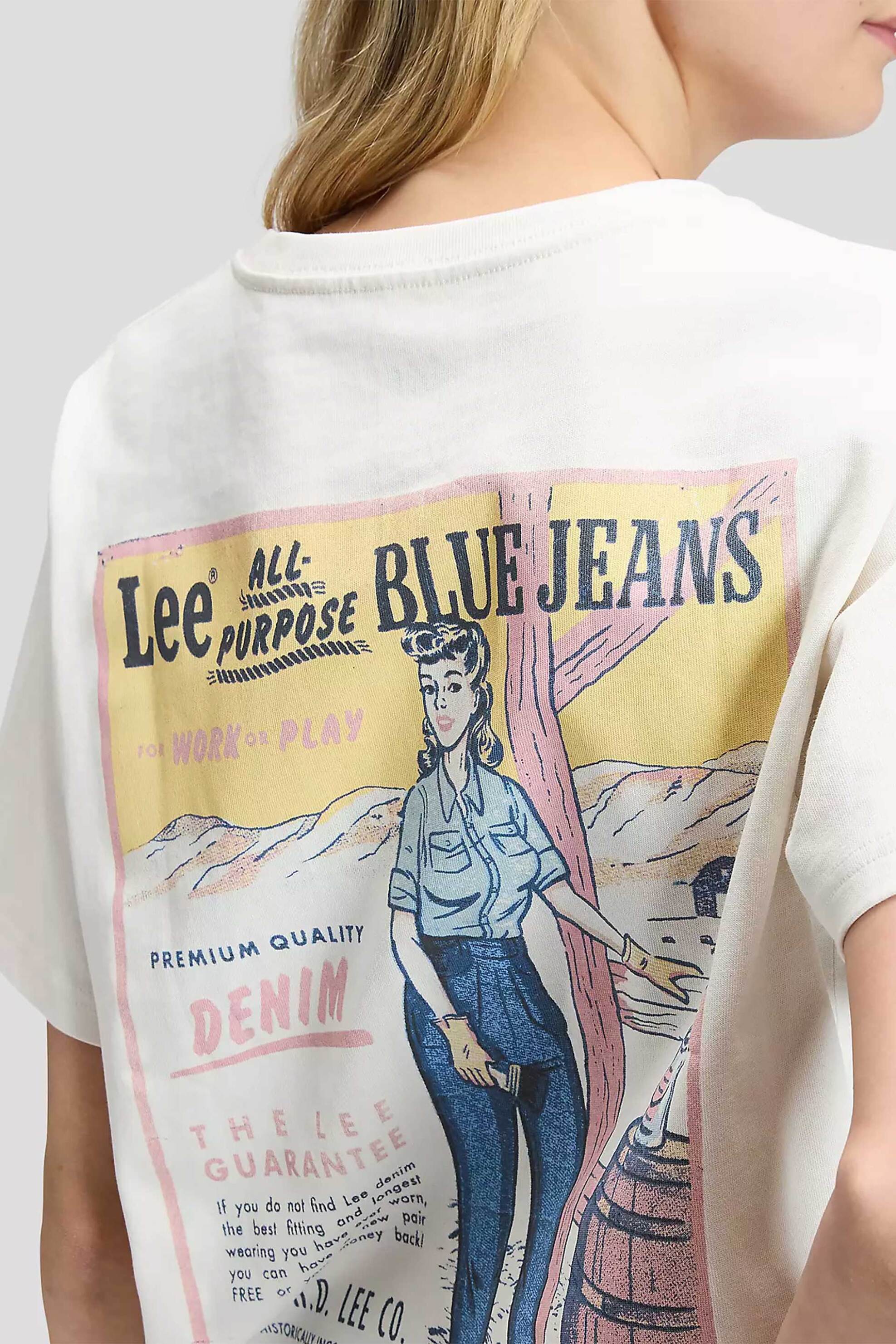 Lee Γυναικείο T-Shirt Relaxed Fit Blue Jeans - 112387061 Εκρού