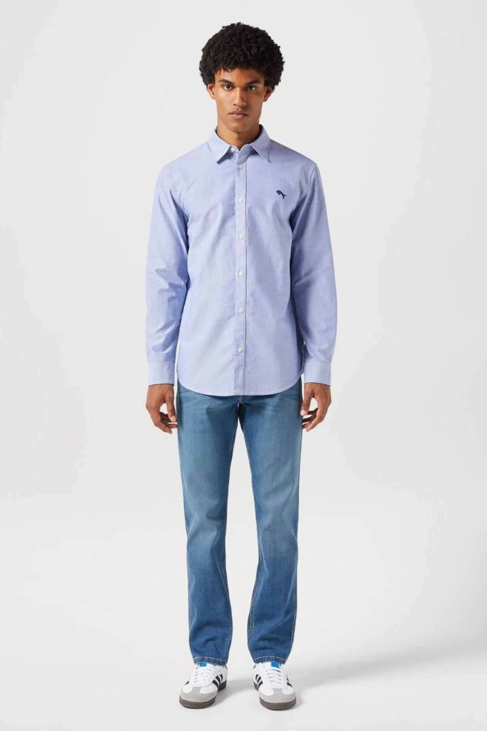 Wrangler® ανδρικό πουκάμισο με κεντημένο logo Regular Fit - 112350481 Μπλε Ανοιχτό φωτογραφία