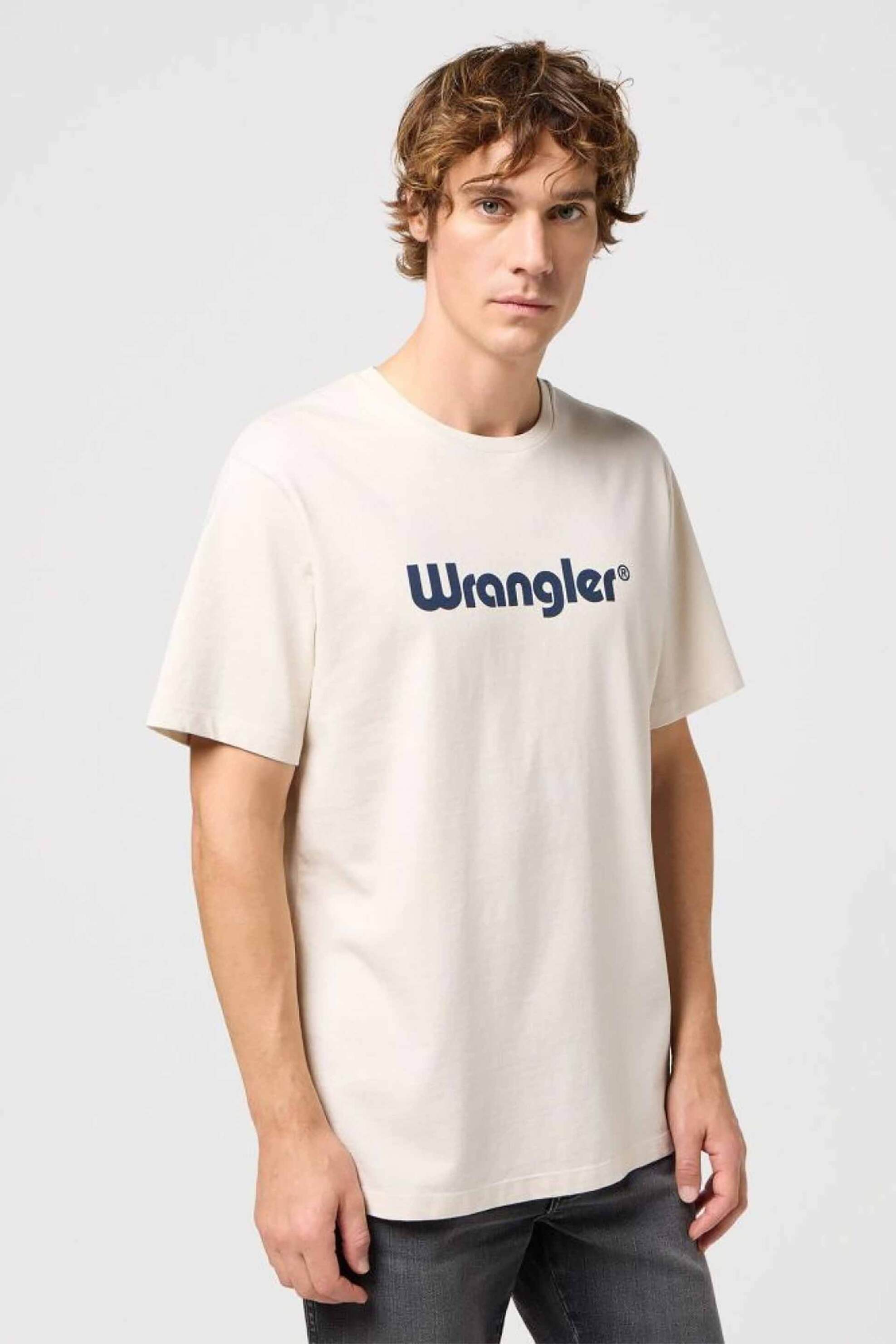 Wrangler® ανδρικό T-shirt με logo print Regular Fit - 112350523 Λευκό