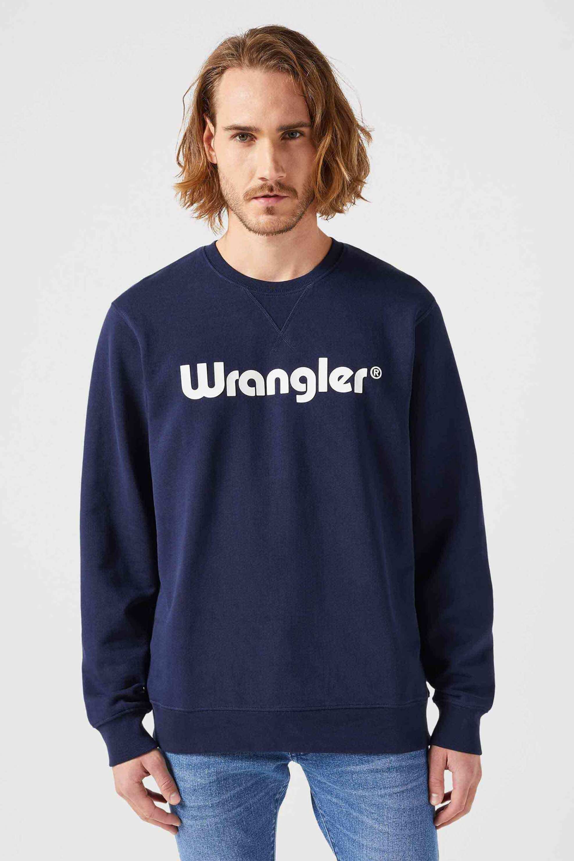 Wrangler® ανδρική μπλούζα φούτερ με λογότυπο Regular Fit - 112350539 Μπλε Σκούρο