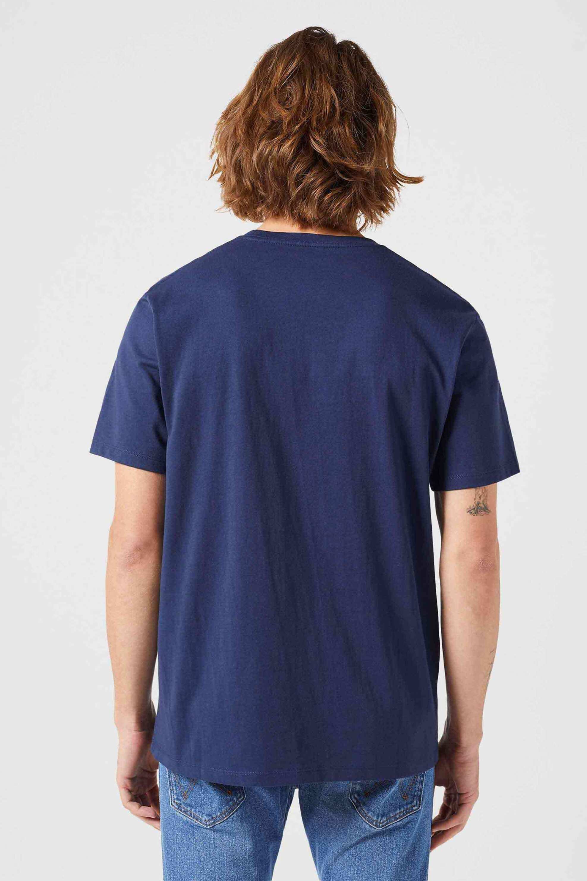 Wrangler Ανδρικό T-Shirt με Κεντημένο Λογότυπο Regular Fit Sign Off - 112350434 Μπλε Σκούρο
