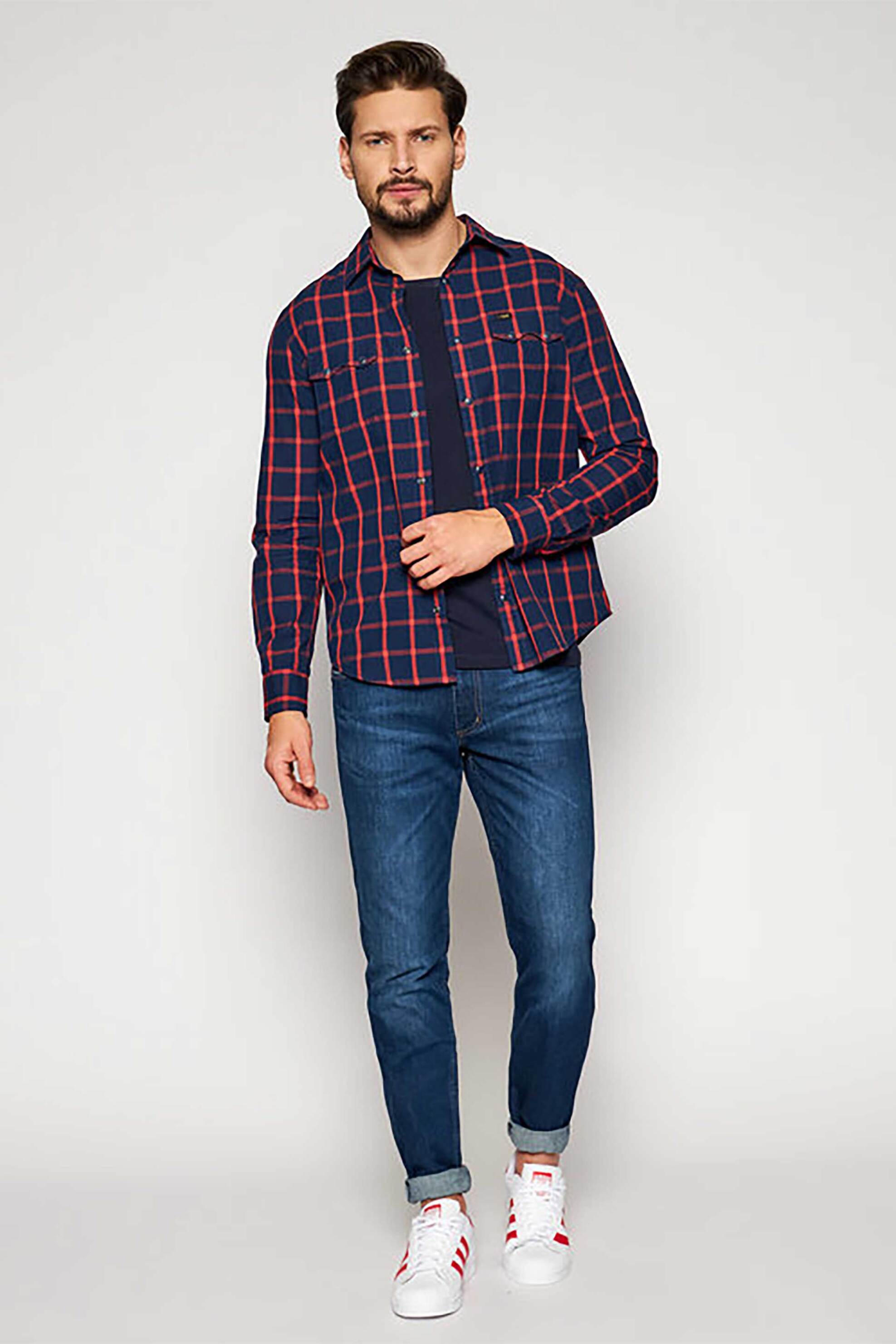 Wrangler® ανδρικό τζιν παντελόνι πεντάτσεπο με logo patch "Greensboro For Real" Regular Fit - 112126867 Denim Blue