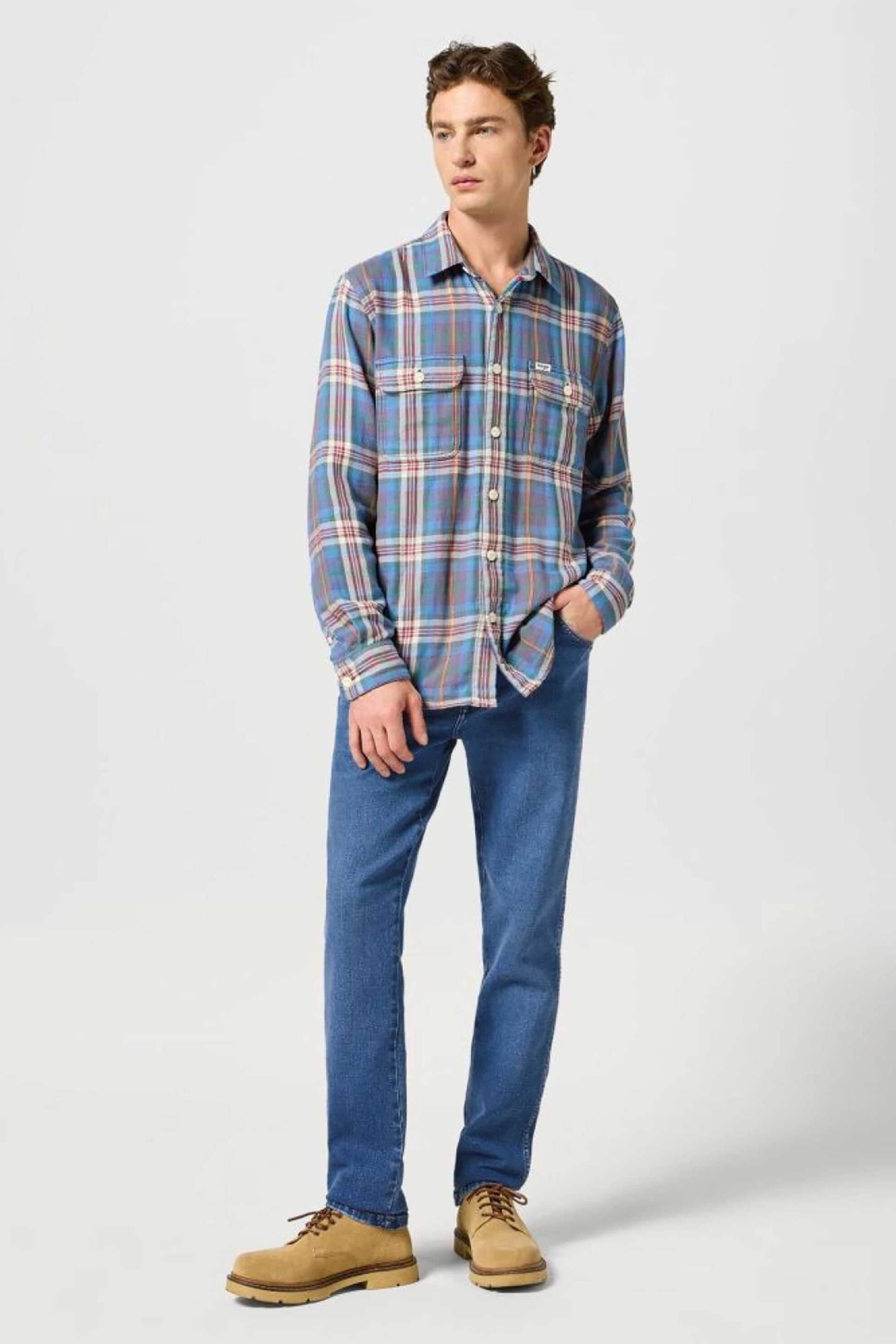 WRANGLER Wrangler® ανδρικό τζιν παντελόνι πεντάτσεπο "Texas Slim Ridge Wash" Slim Fit - 112358218 Denim Blue