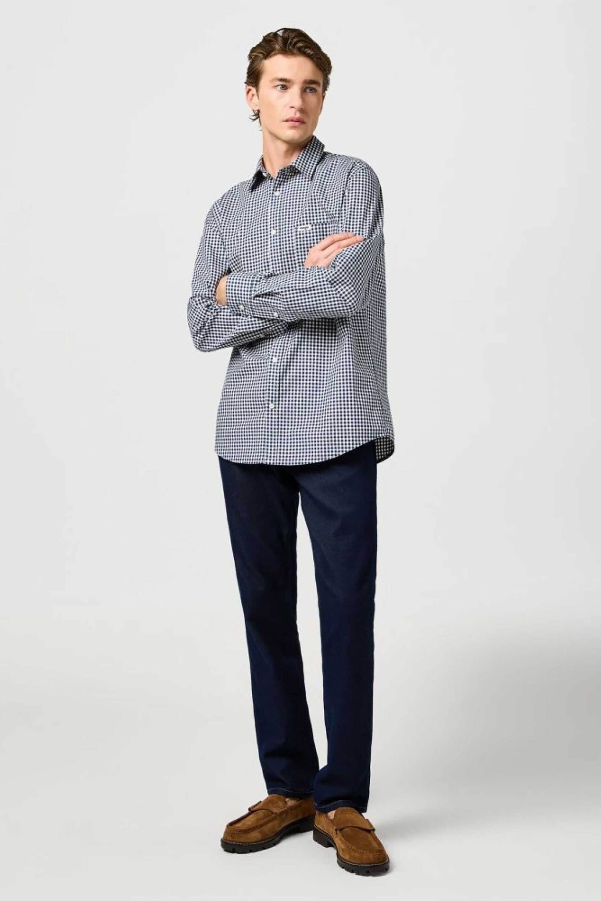 Wrangler® ανδρικό τζιν παντελόνι πεντάτσεπο Regular Fit "Greensboro" - 112362557 Denim Blue Σκούρο