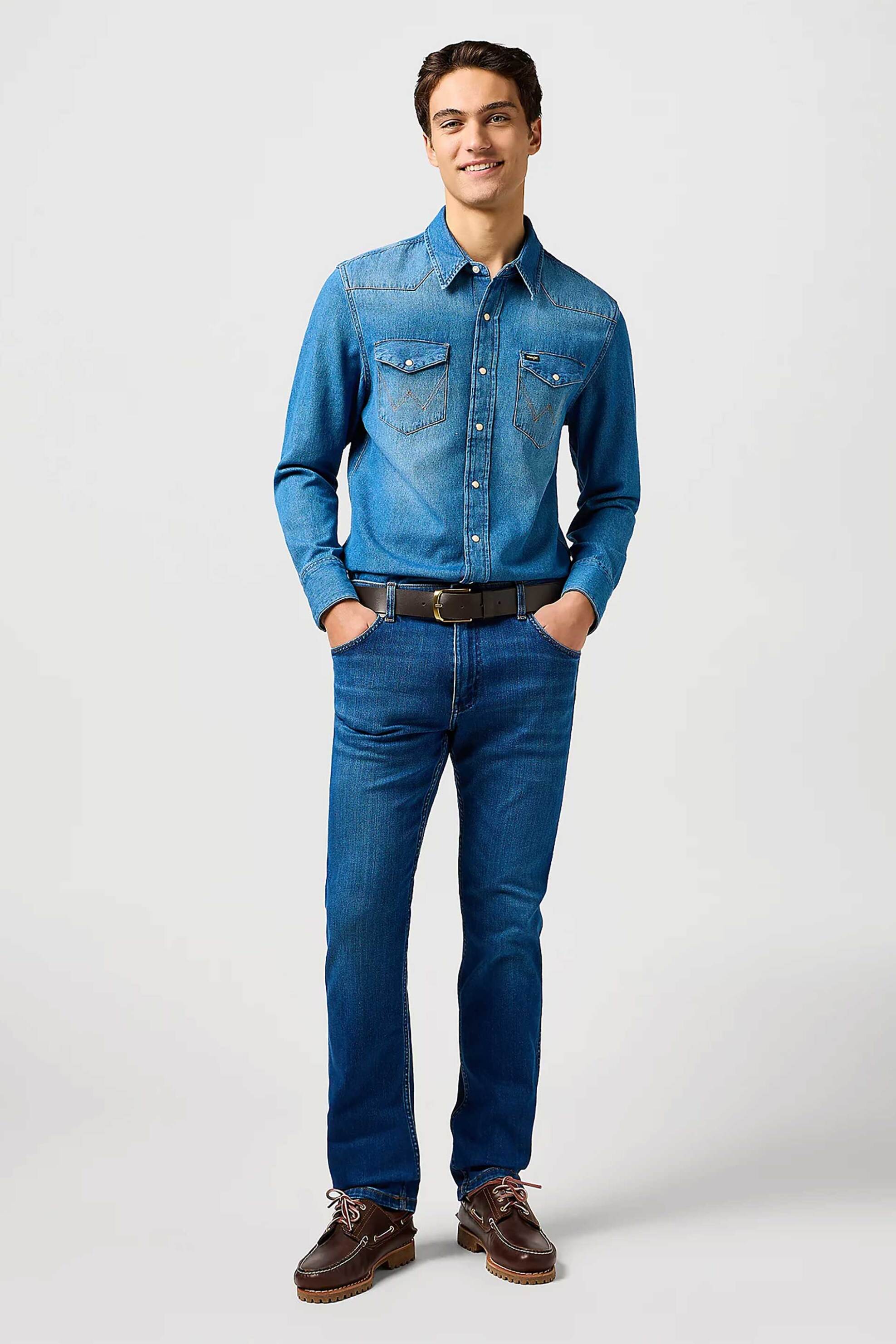 Wrangler® ανδρικό τζιν παντελόνι Straight Fit "Greensboro" - 112364419 Denim Blue