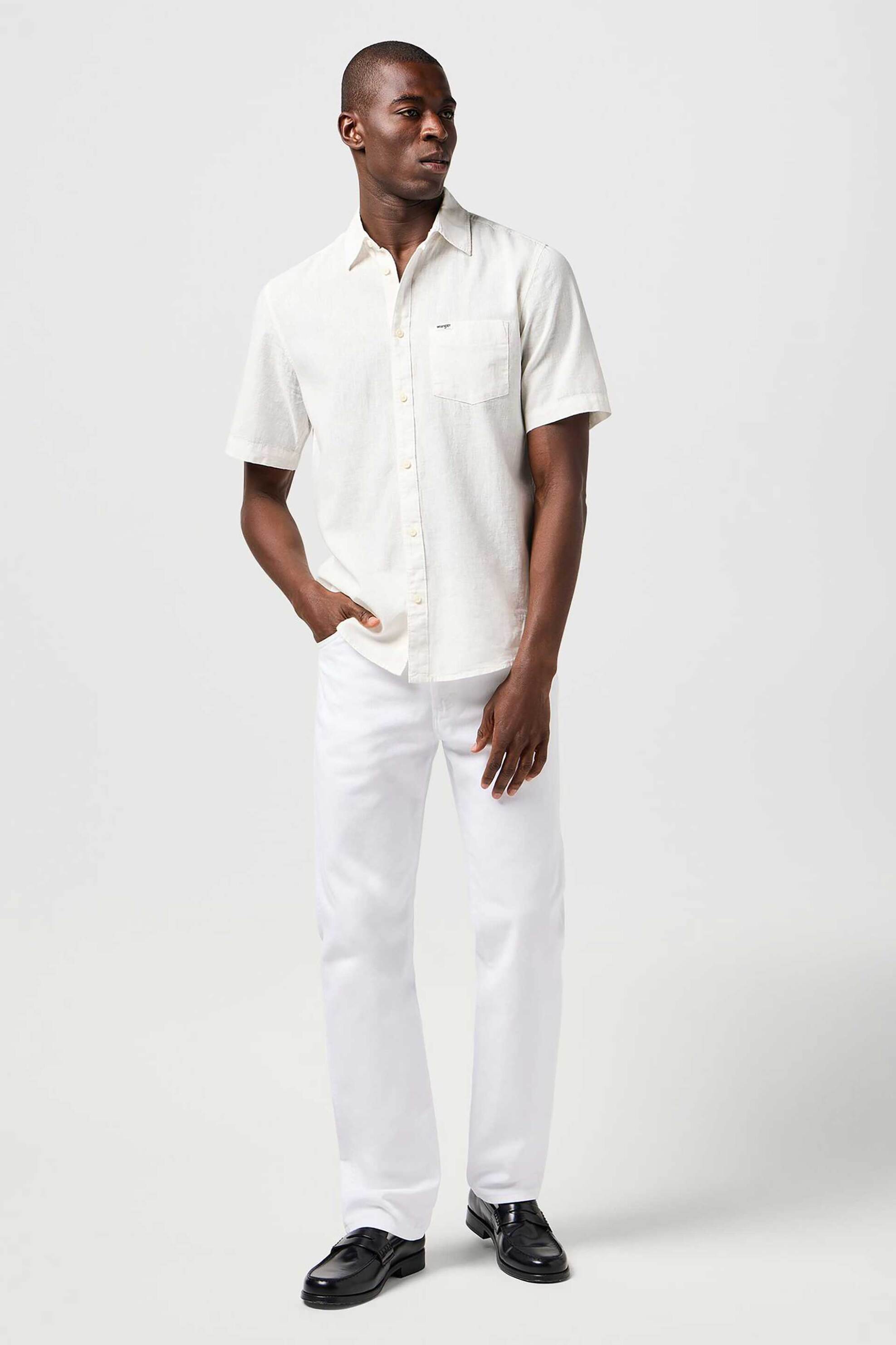 Wrangler® ανδρικό μονόχρωμο πουκάμισο με κοντό μανίκι "One Pocket" Regular Fit - 112362728 Λευκό φωτογραφία