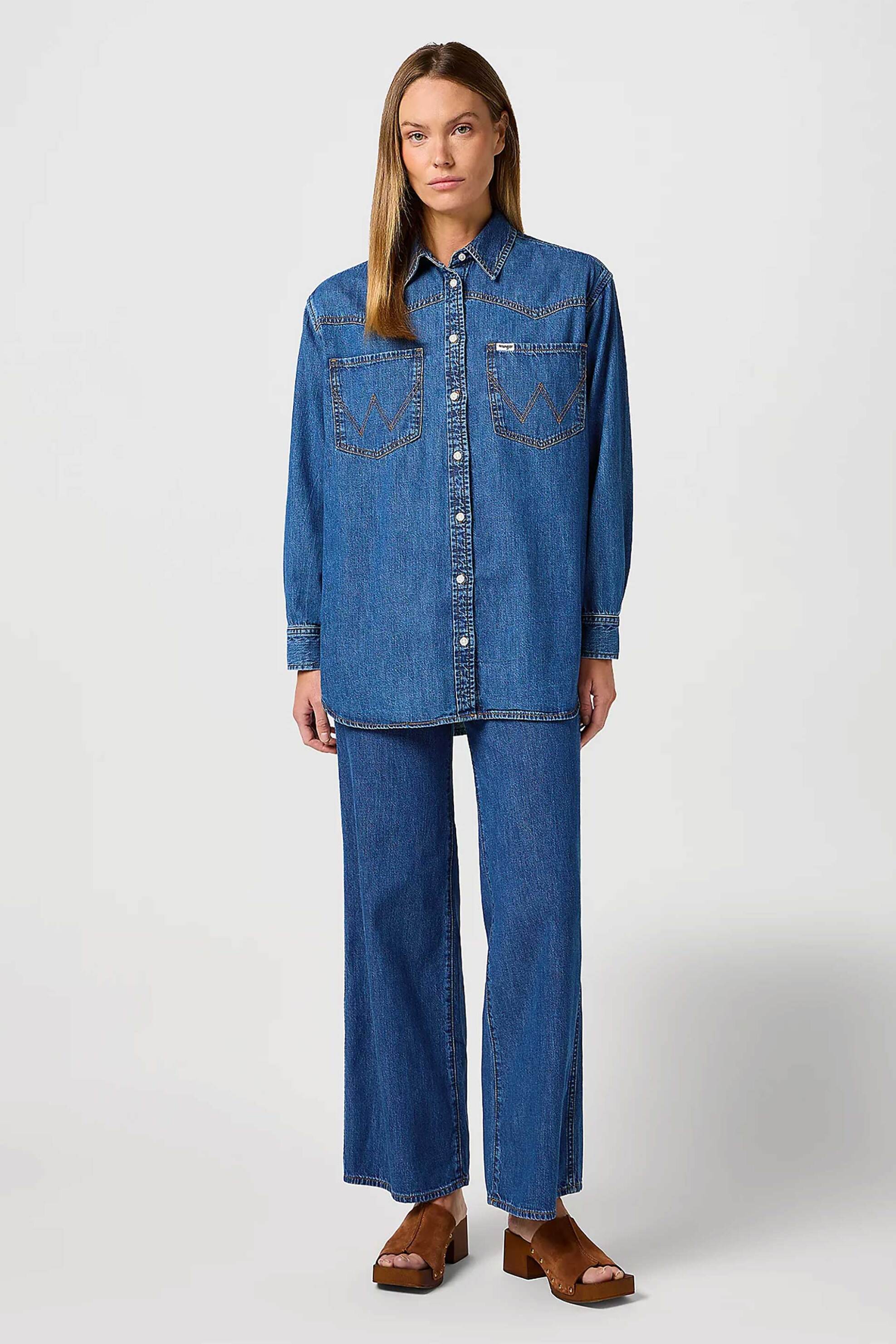 Wrangler Wrangler® γυναικείο πουκάμισο denim με τσέπες - 112362847 Μπλε 2025