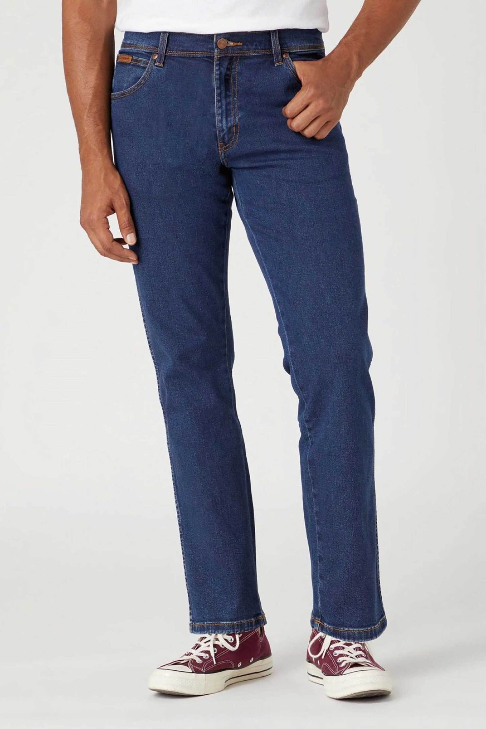 Wrangler® ανδρικό τζιν παντελόνι πεντάτσεπο "Texas Darkstone" Straight Fit - 112126053 Denim Blue Σκούρο φωτογραφία