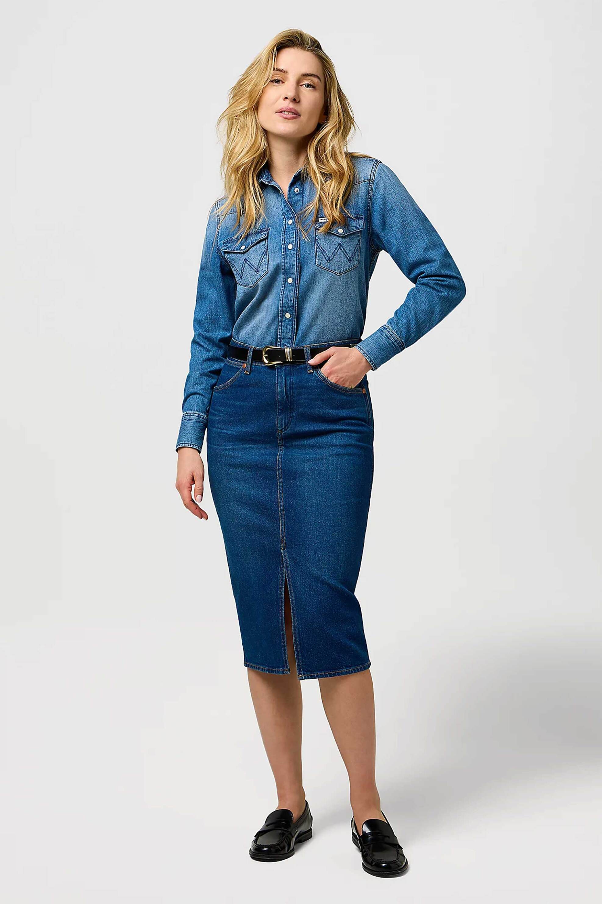 WRANGLER Wrangler® γυναικεία pencil φούστα denim Slim Fit - 112371161 Denim Blue Σκούρο