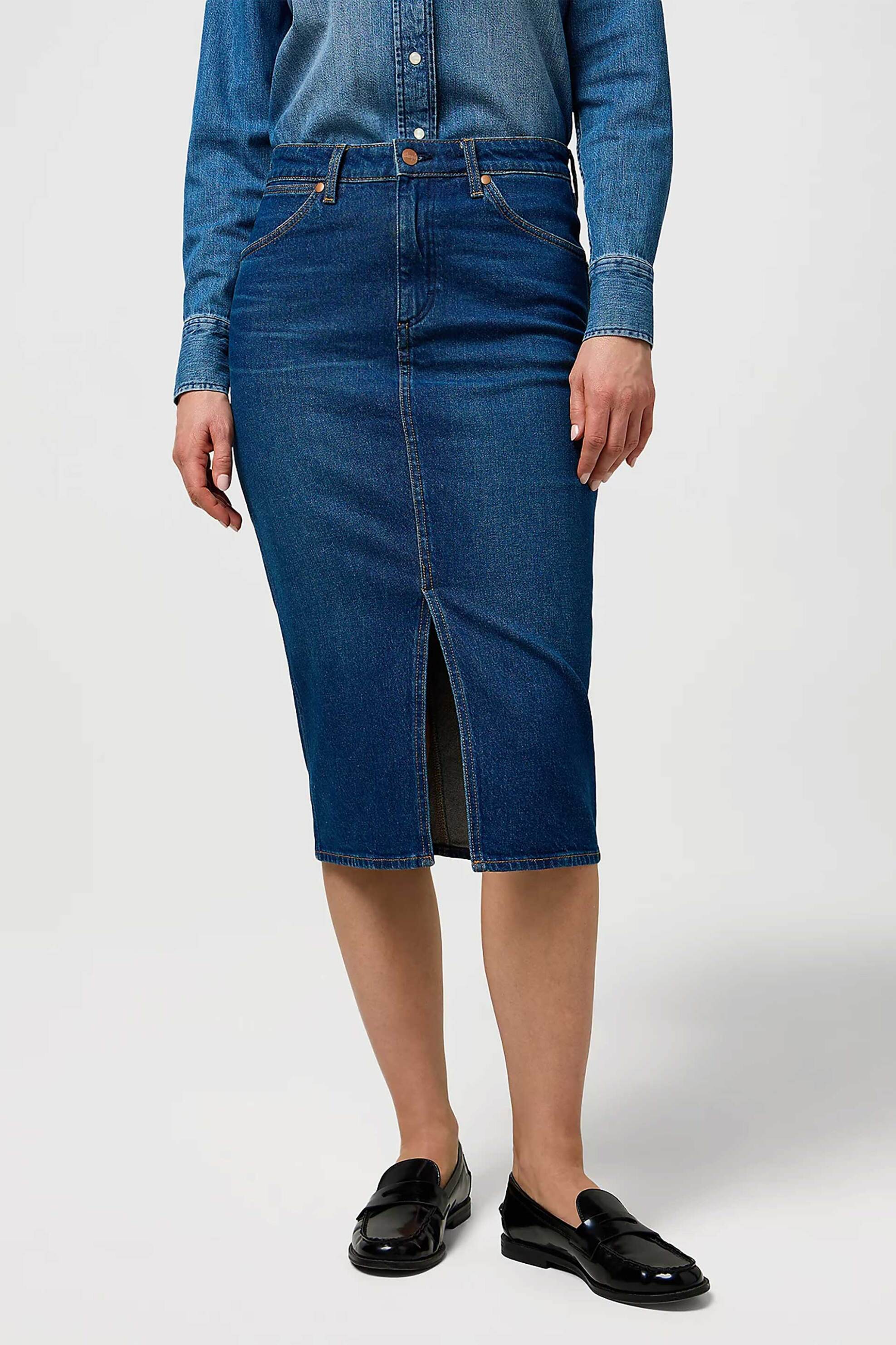 Wrangler® γυναικεία pencil φούστα denim Slim Fit - 112371161 Denim Blue Σκούρο φωτογραφία