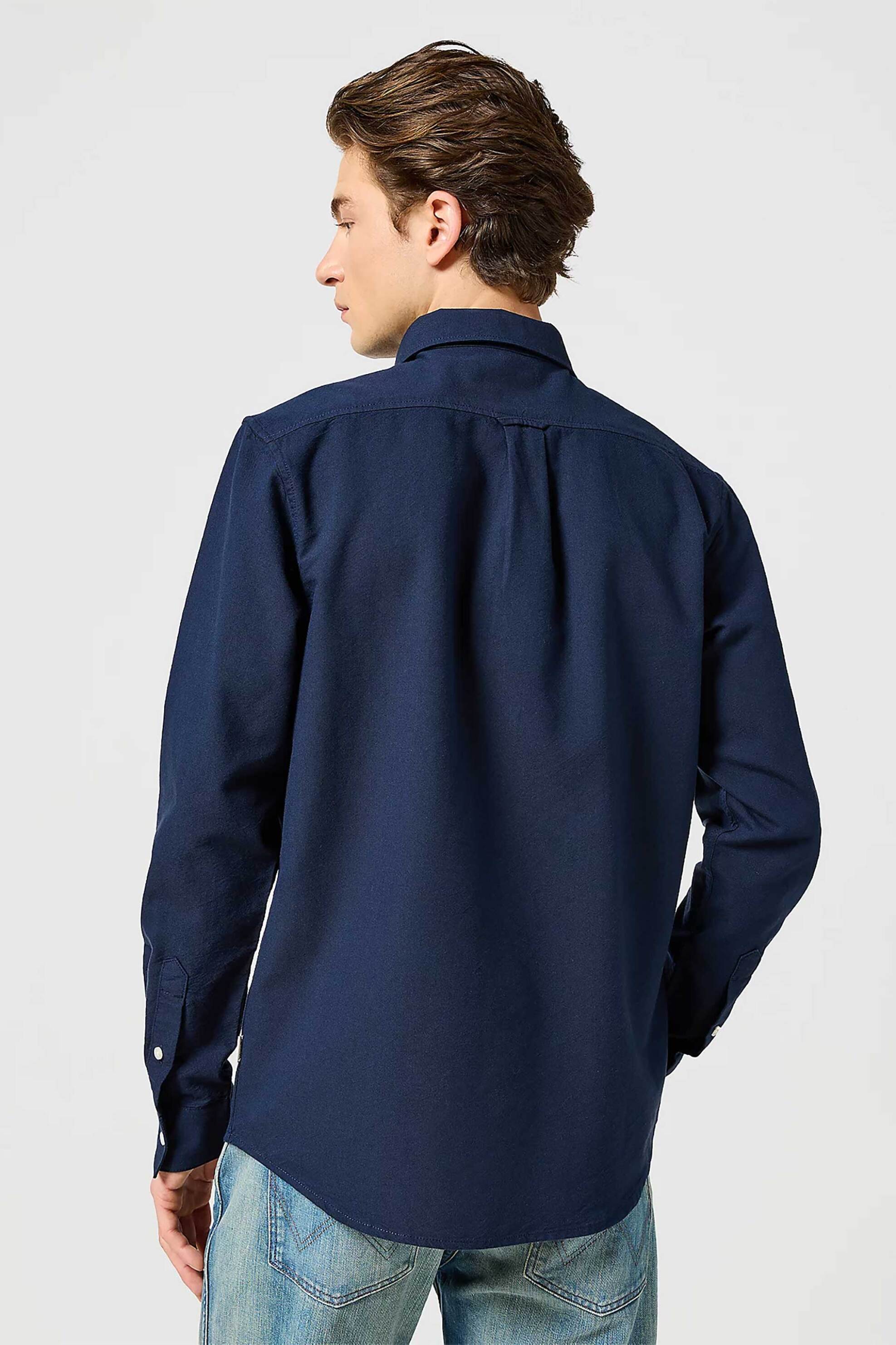 Wrangler Ανδρικό Πουκάμισο Oxford Button Down με Κεντημένο Logo Regular Fit - 112357241 Μπλε Σκούρο