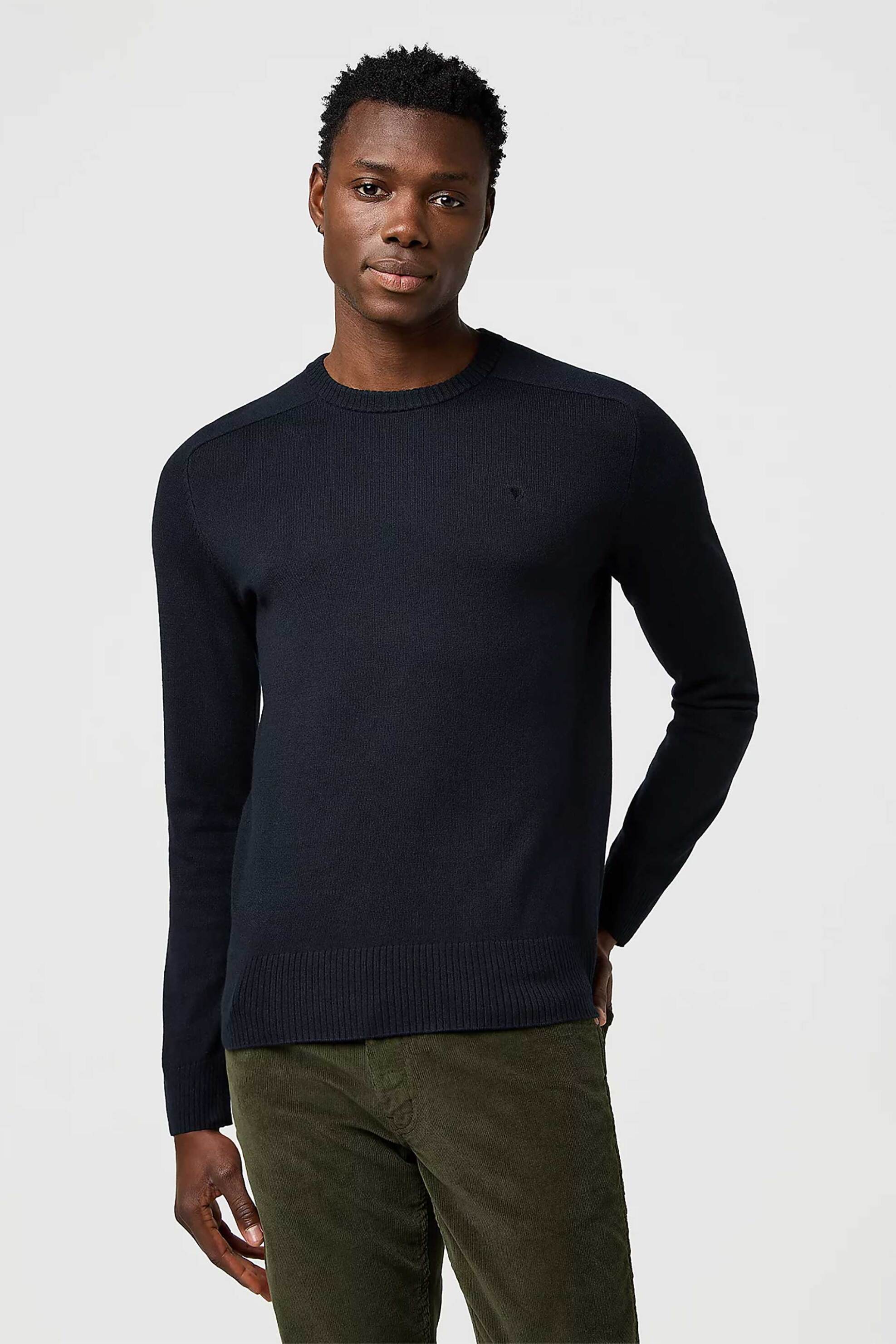 Wrangler® ανδρικό πουλόβερ μονόχρωμο με κεντημένο monogram Regular Fit - 112371536 Μαύρο