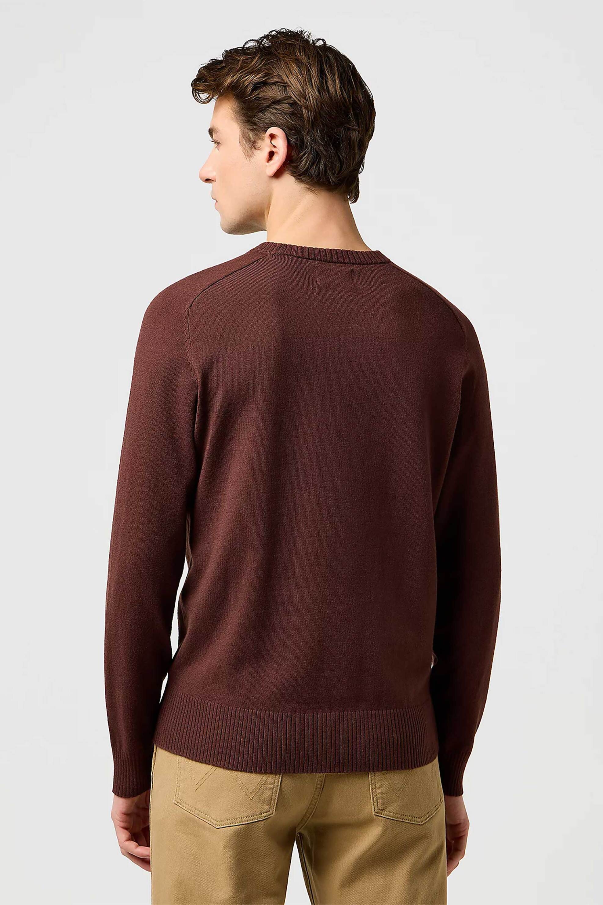 Wrangler® ανδρικό πουλόβερ μονόχρωμο με κεντημένο monogram Regular Fit - 112371538 Καφέ φωτογραφία