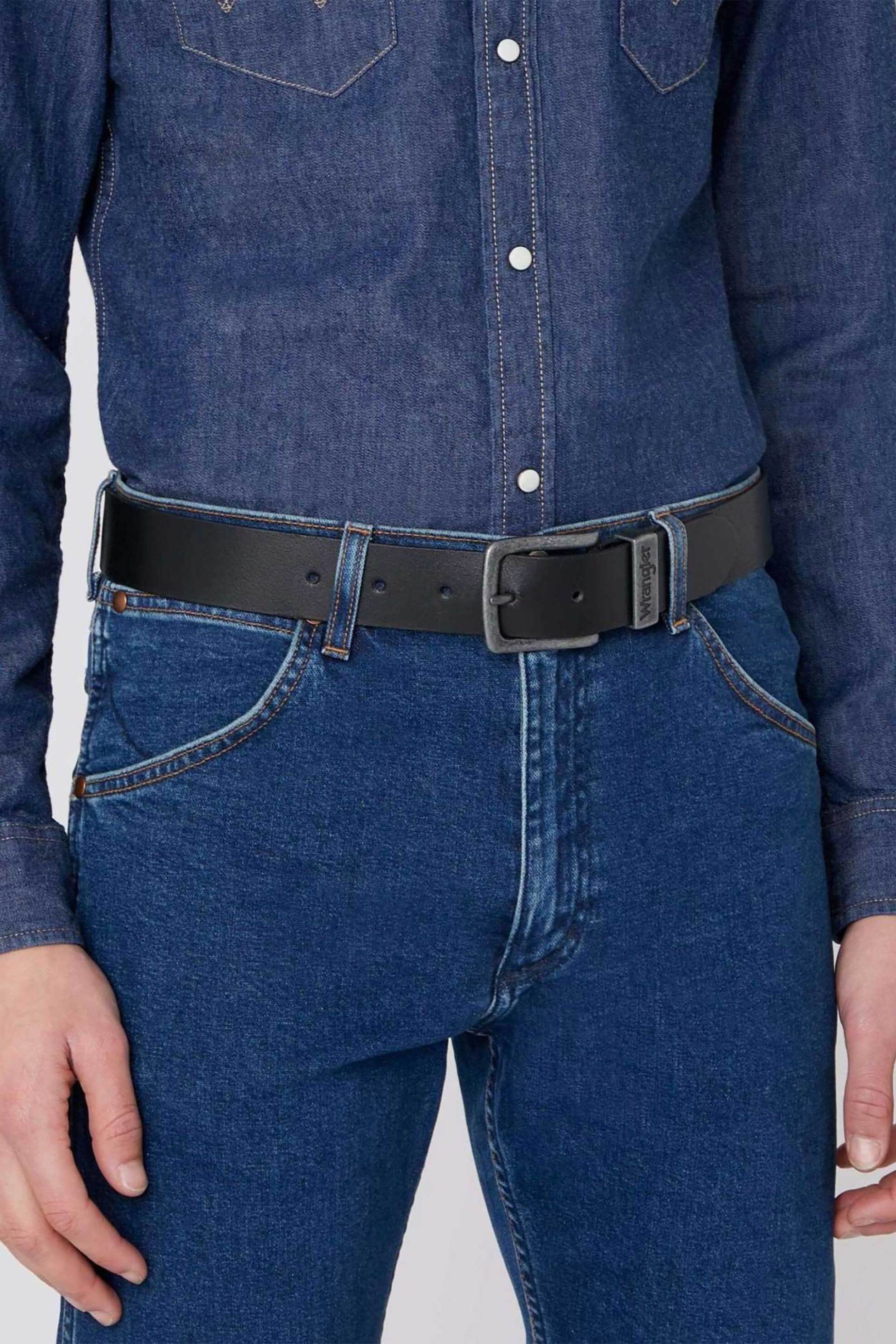 Wrangler® ανδρική δερμάτινη ζώνη με logo - 112125432 Μαύρο φωτογραφία