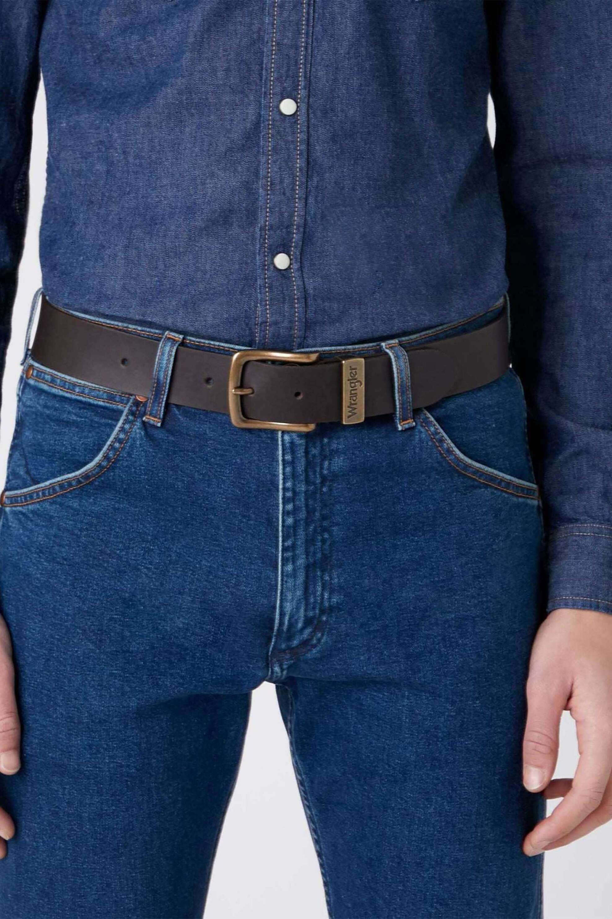 Wrangler Ανδρική Δερμάτινη Ζώνη με Logo - 112125435 Καφέ