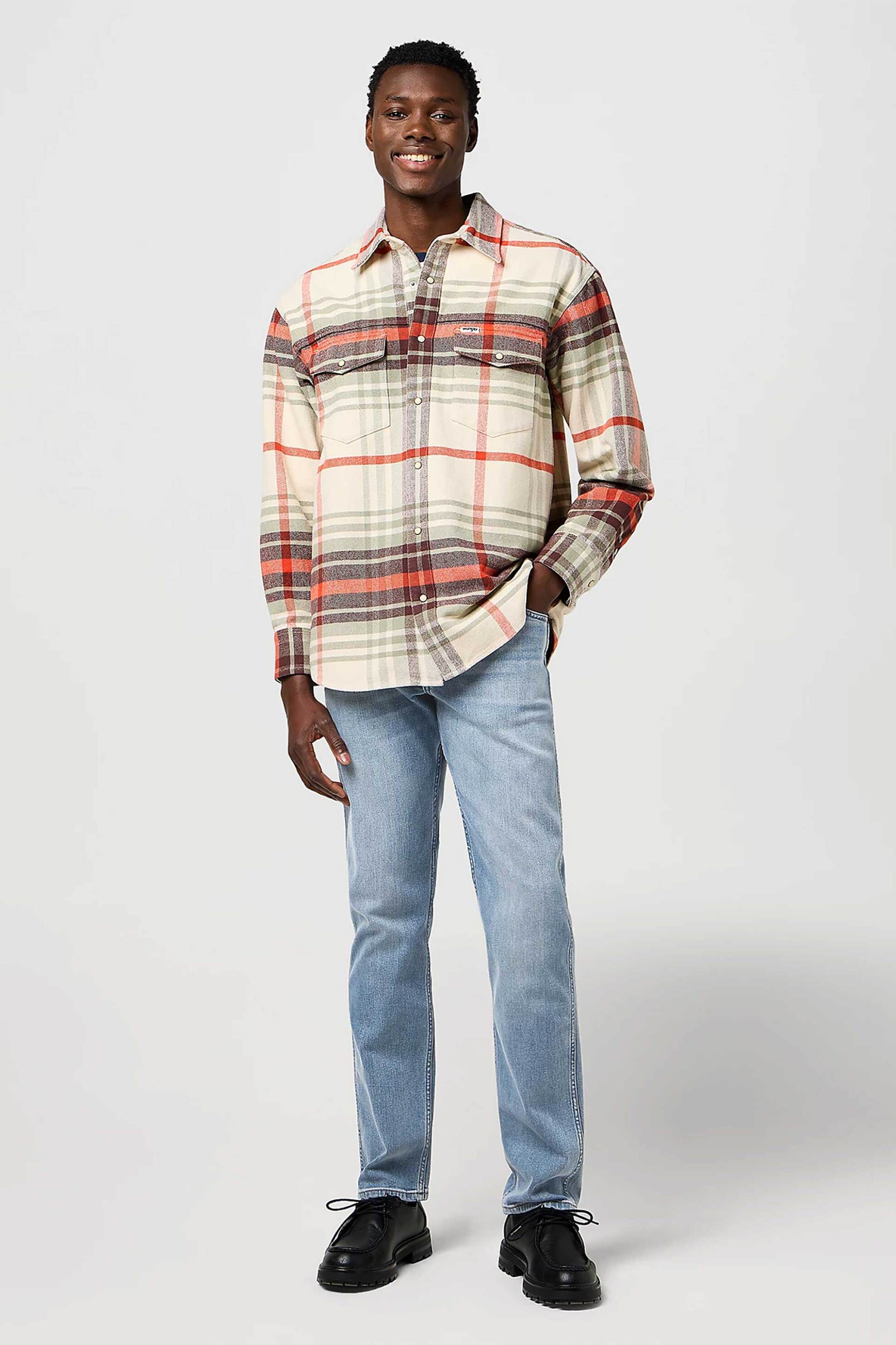 WRANGLER Wrangler® ανδρικό τζιν παντελόνι πεντάτσεπο Straight Fit "Greensboro" - 112370850 Denim Blue Ανοιχτό