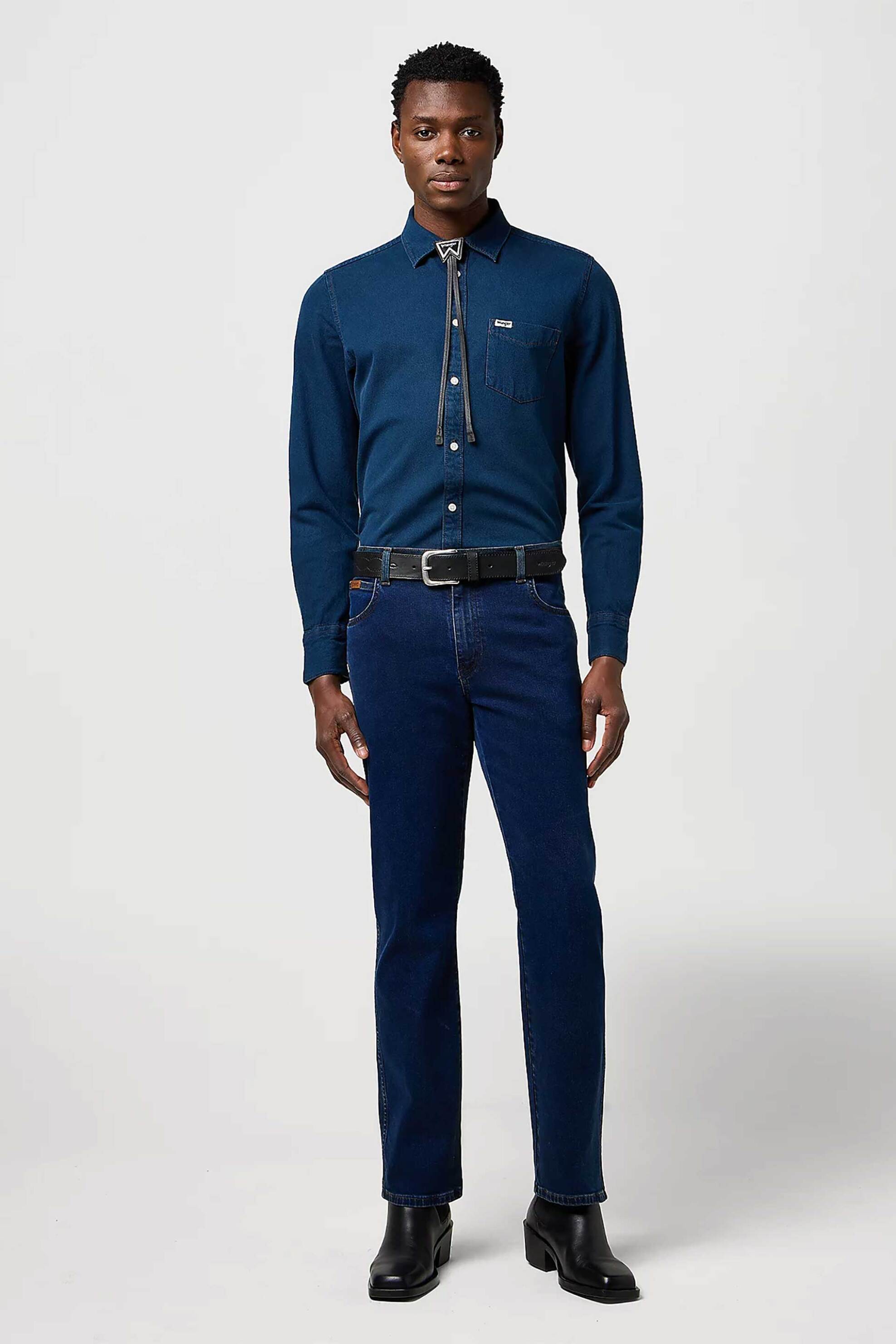 Wrangler® ανδρικό τζιν παντελόνι πεντάτσεπο "Texas Rustic Navy" Straight Fit - 112370854 Denim Blue Σκούρο