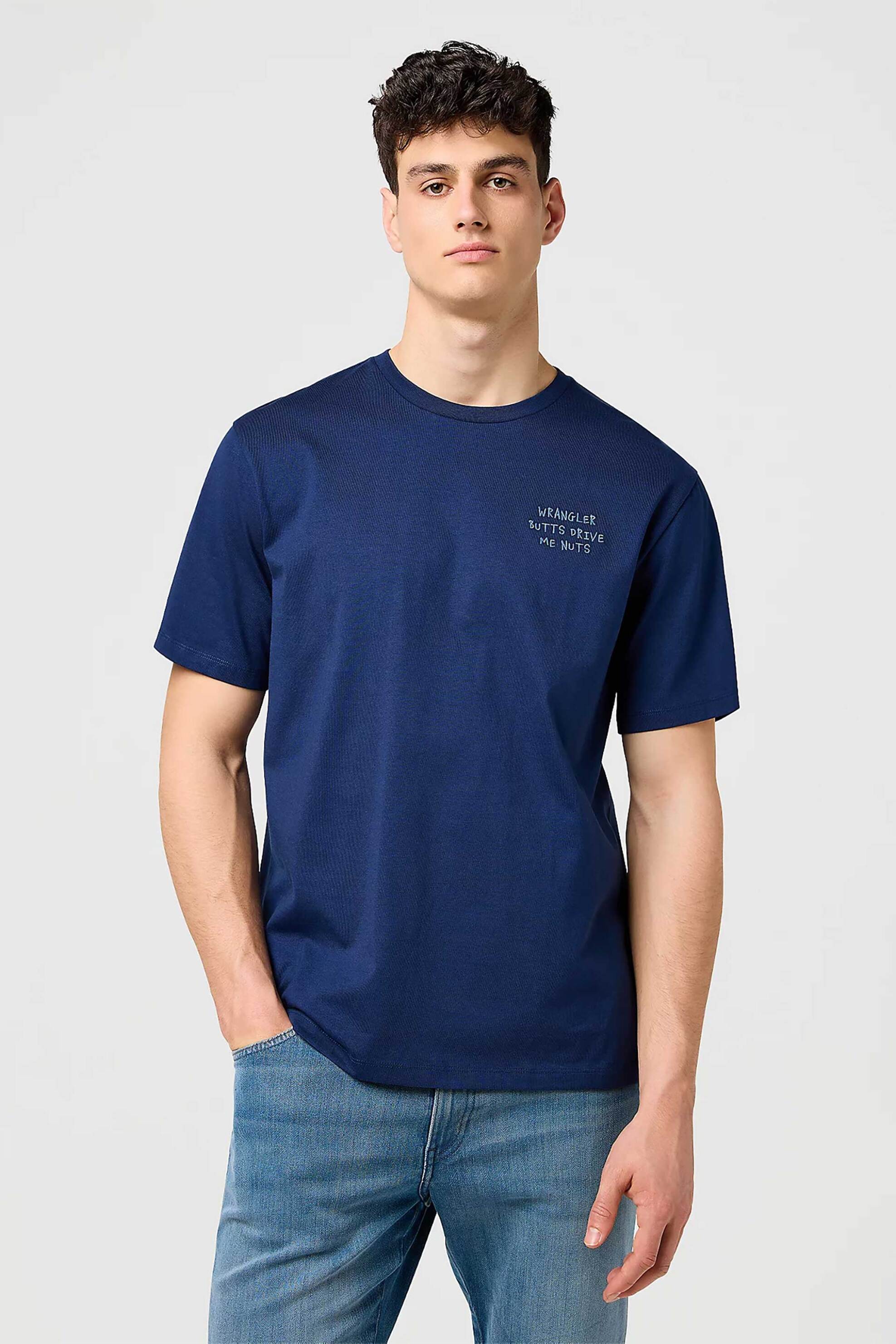 Wrangler® ανδρικό T-shirt με κεντημένο lettering Relaxed Fit - 112371488 Μπλε Σκούρο