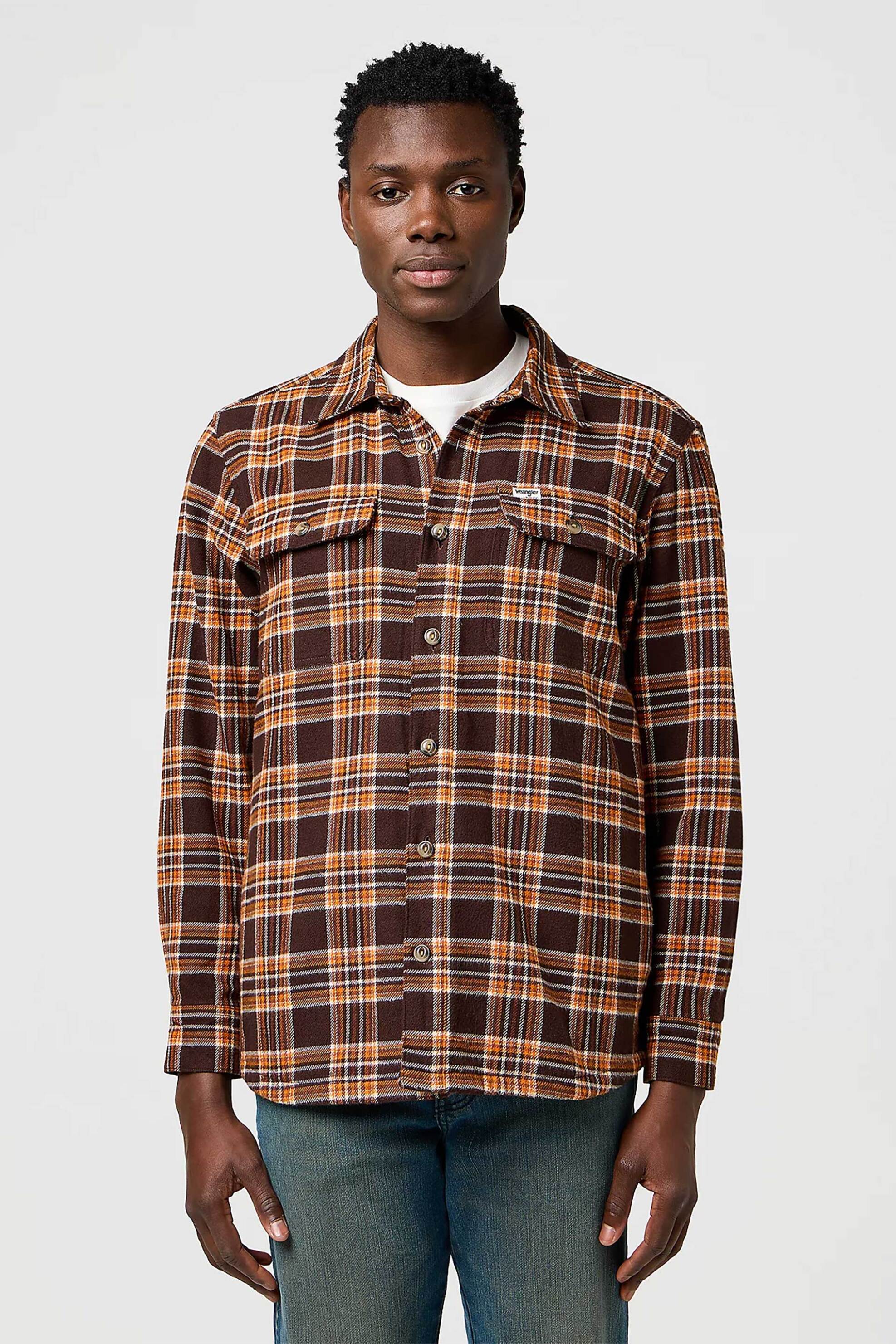 WRANGLER Wrangler® ανδρικό overshirt καρό με τσέπες Relaxed Fit - 112372458 Καφέ