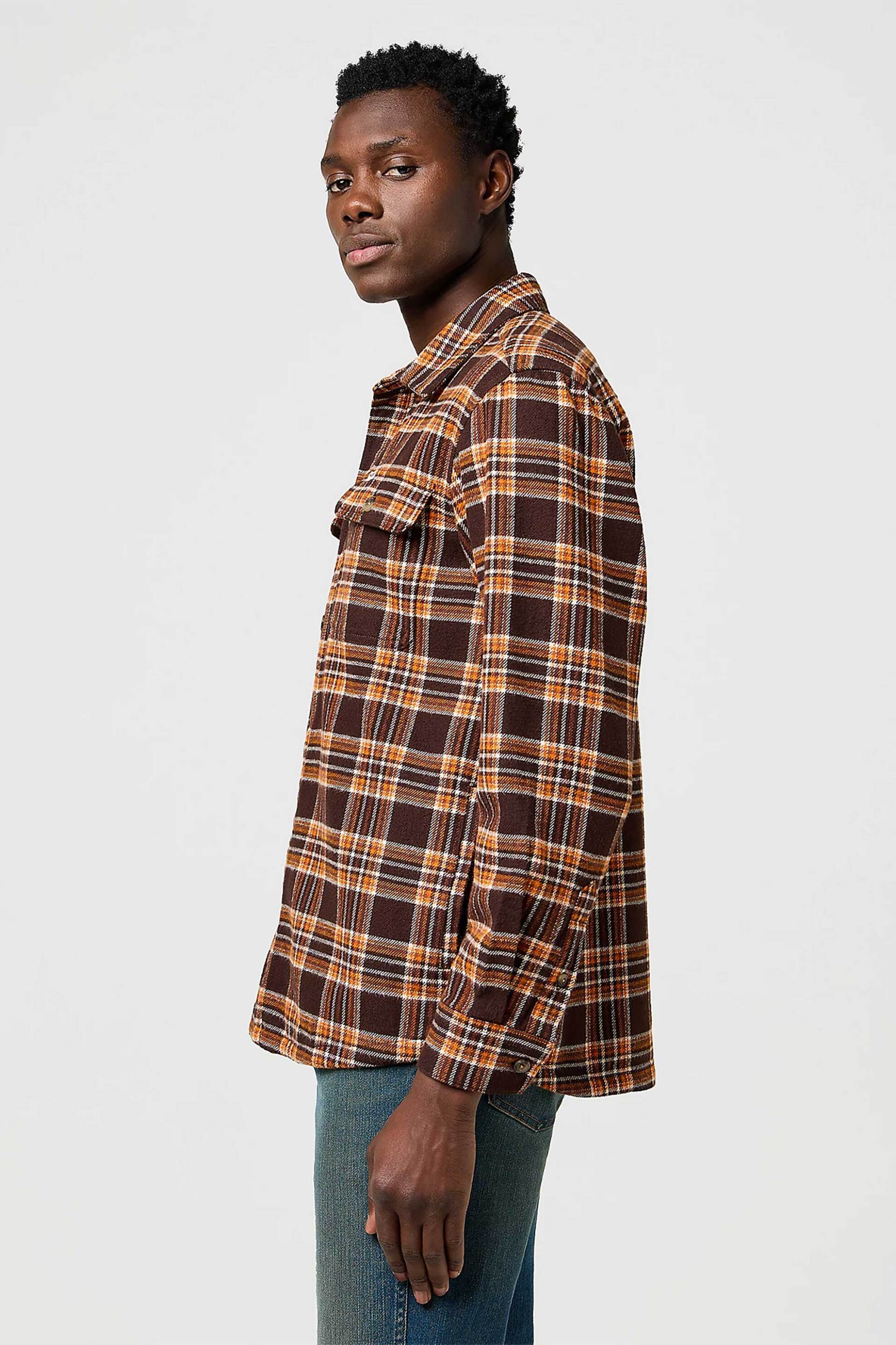 Wrangler® ανδρικό overshirt καρό με τσέπες Relaxed Fit - 112372458 Καφέ φωτογραφία