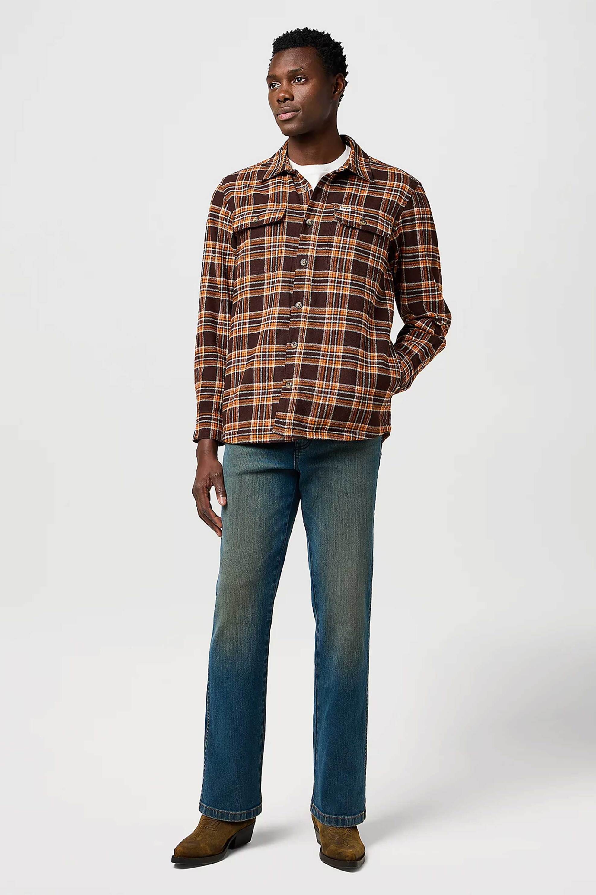 Wrangler® ανδρικό overshirt καρό με τσέπες Relaxed Fit - 112372458 Καφέ φωτογραφία