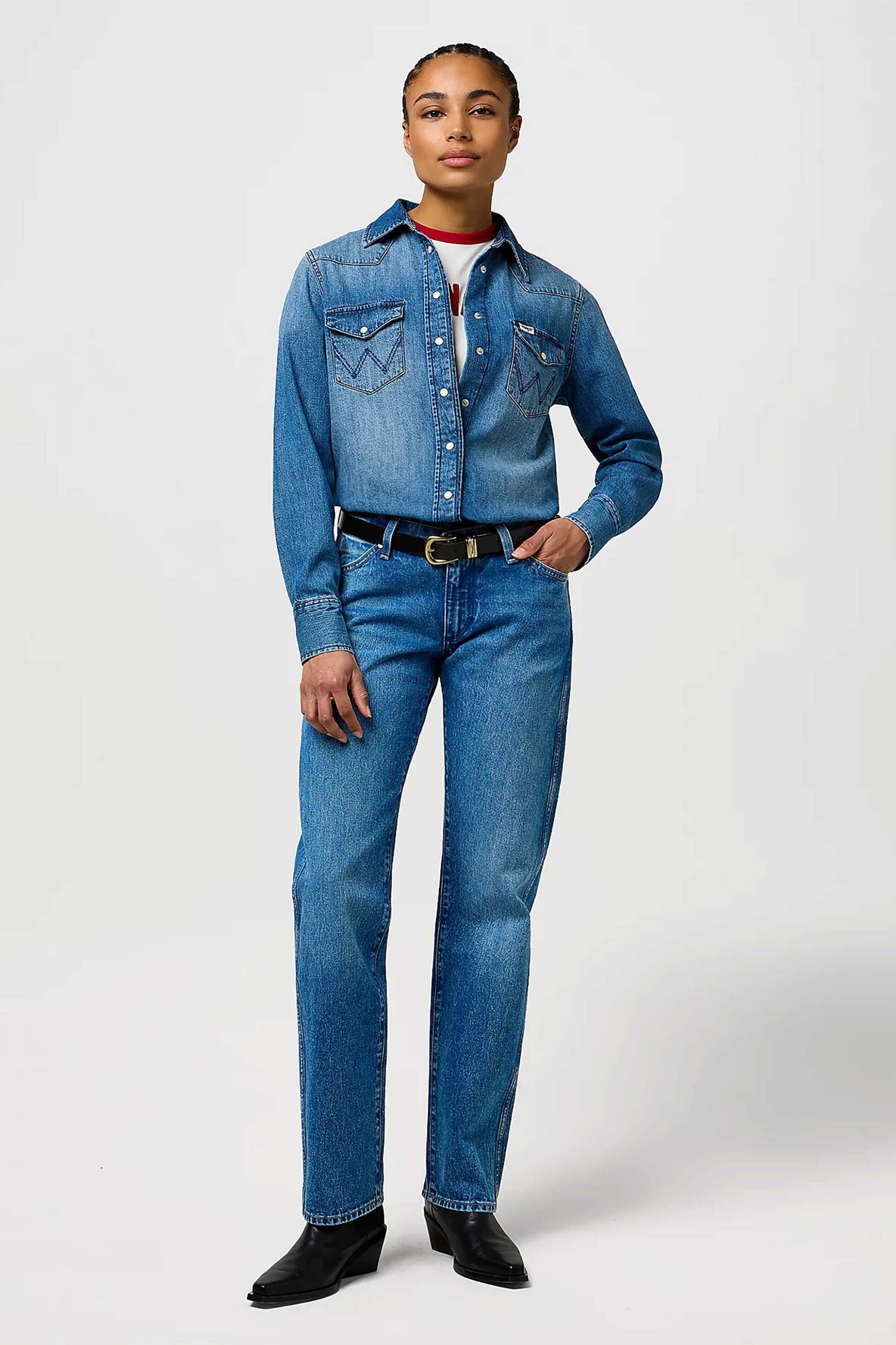 WRANGLER Wrangler® γυναικείο τζιν παντελόνι πεντάτσεπο χαμηλόμεσο "Cowboy" - 112371112 Denim Blue