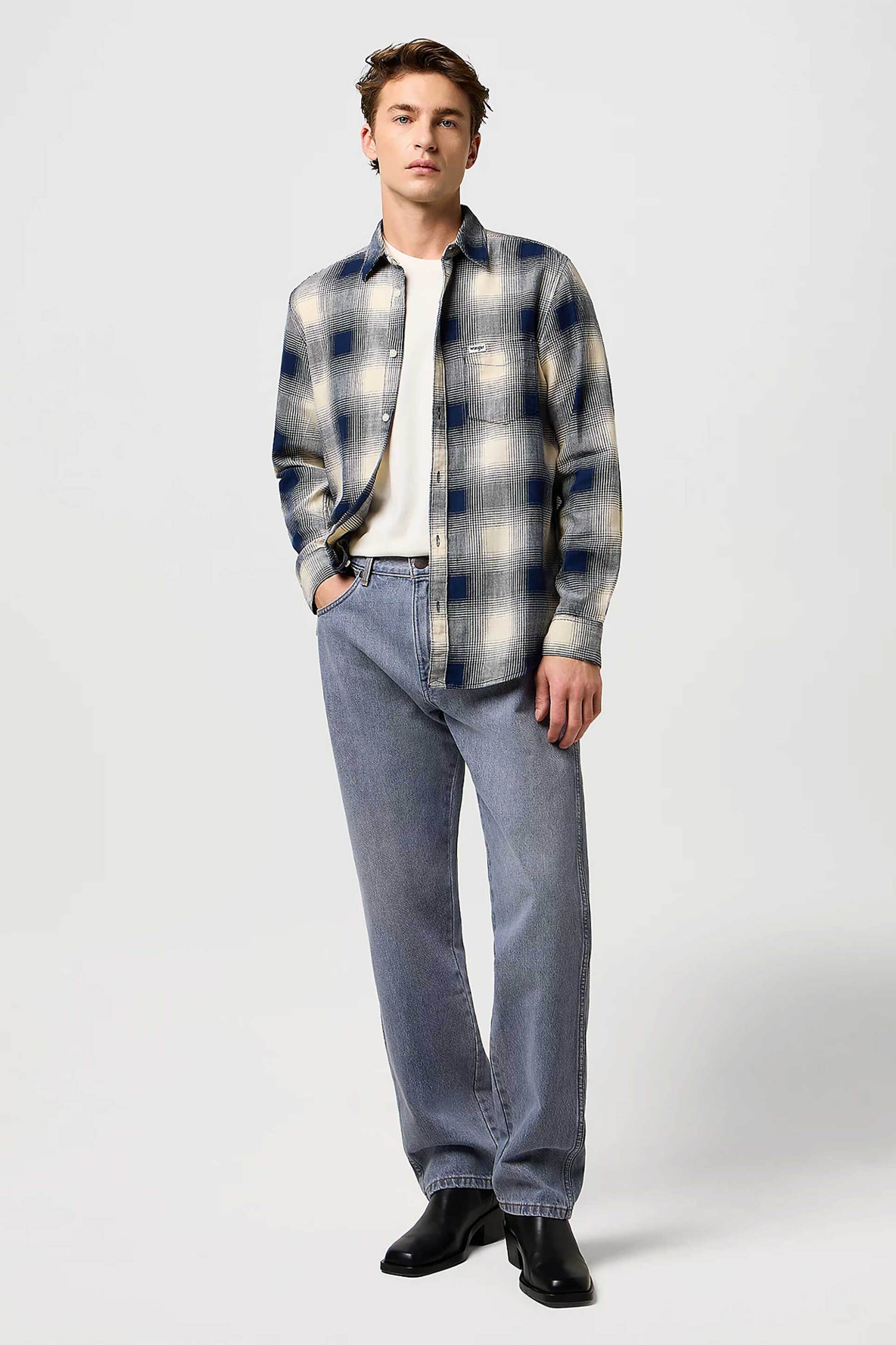 WRANGLER Wrangler® ανδρικό τζιν παντελόνι πεντάτσεπο Relaxed Straight Fit "Frontier" - 112370943 Denim Blue Ανοιχτό