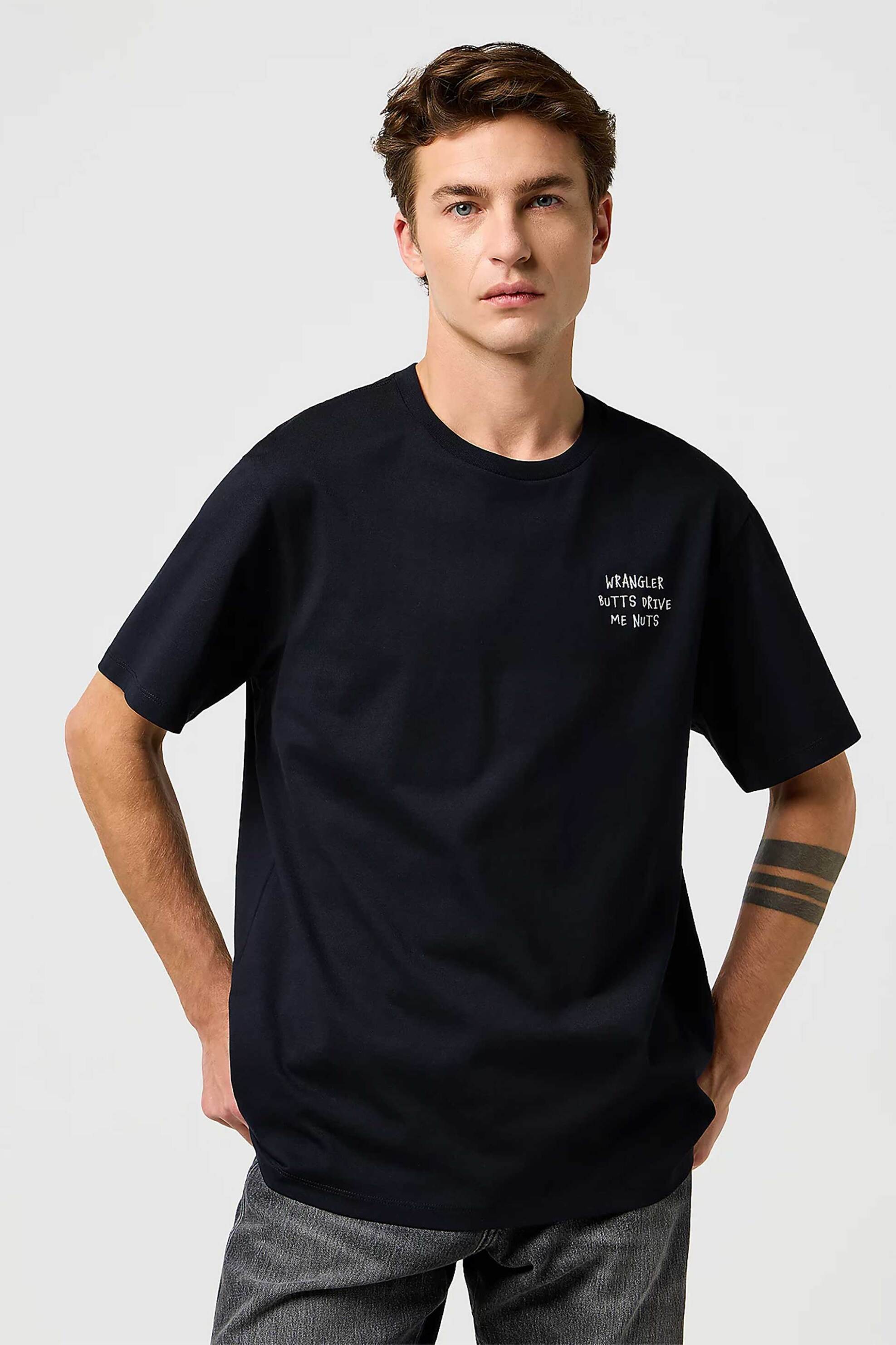 Wrangler® ανδρικό T-shirt με κεντημένο lettering Relaxed Fit - 112371489 Μαύρο