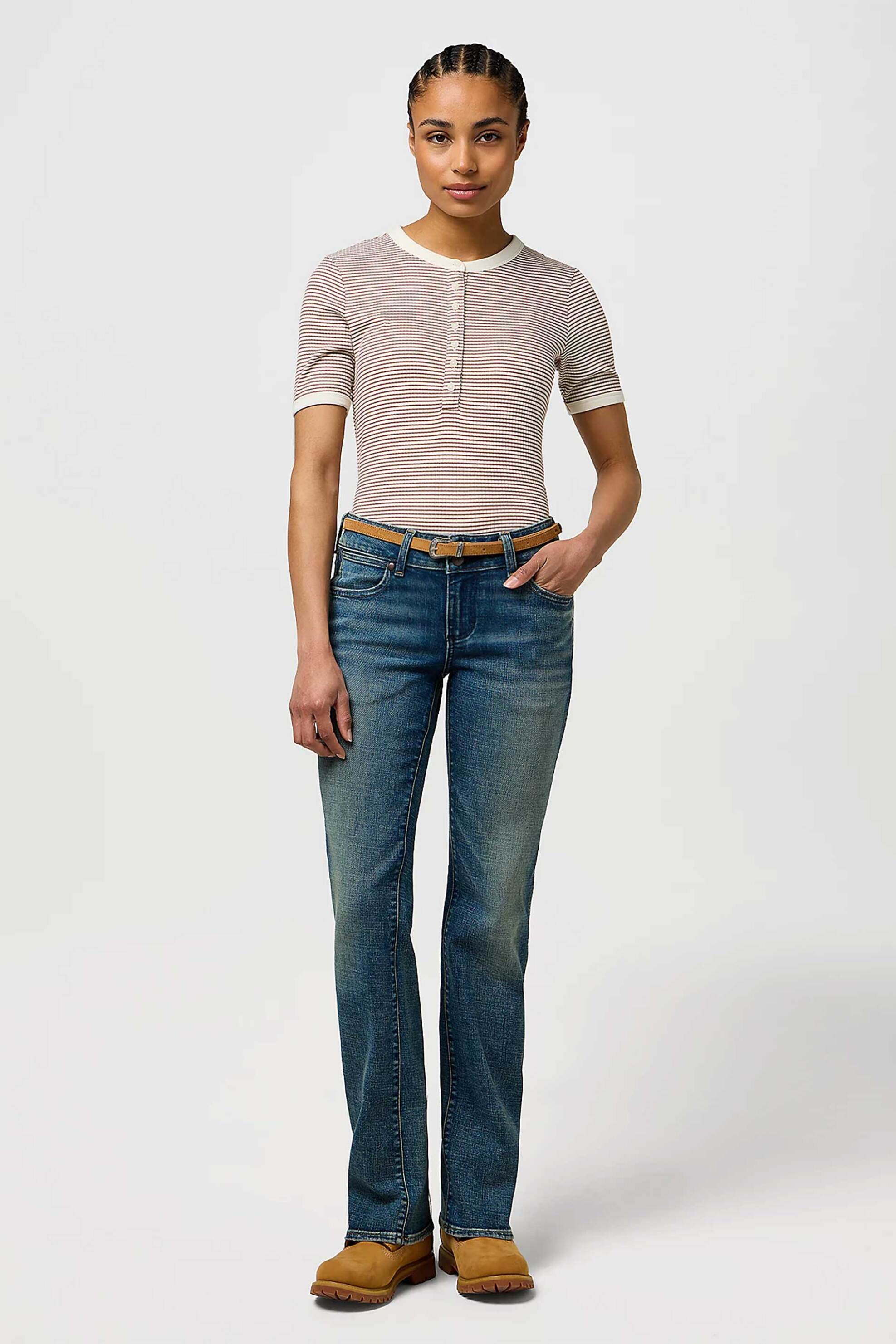 Wrangler® γυναικεία πλεκτή μπλούζα henley με ριγέ σχέδιο Slim Fit - 112370741 Καφέ Ανοιχτό φωτογραφία