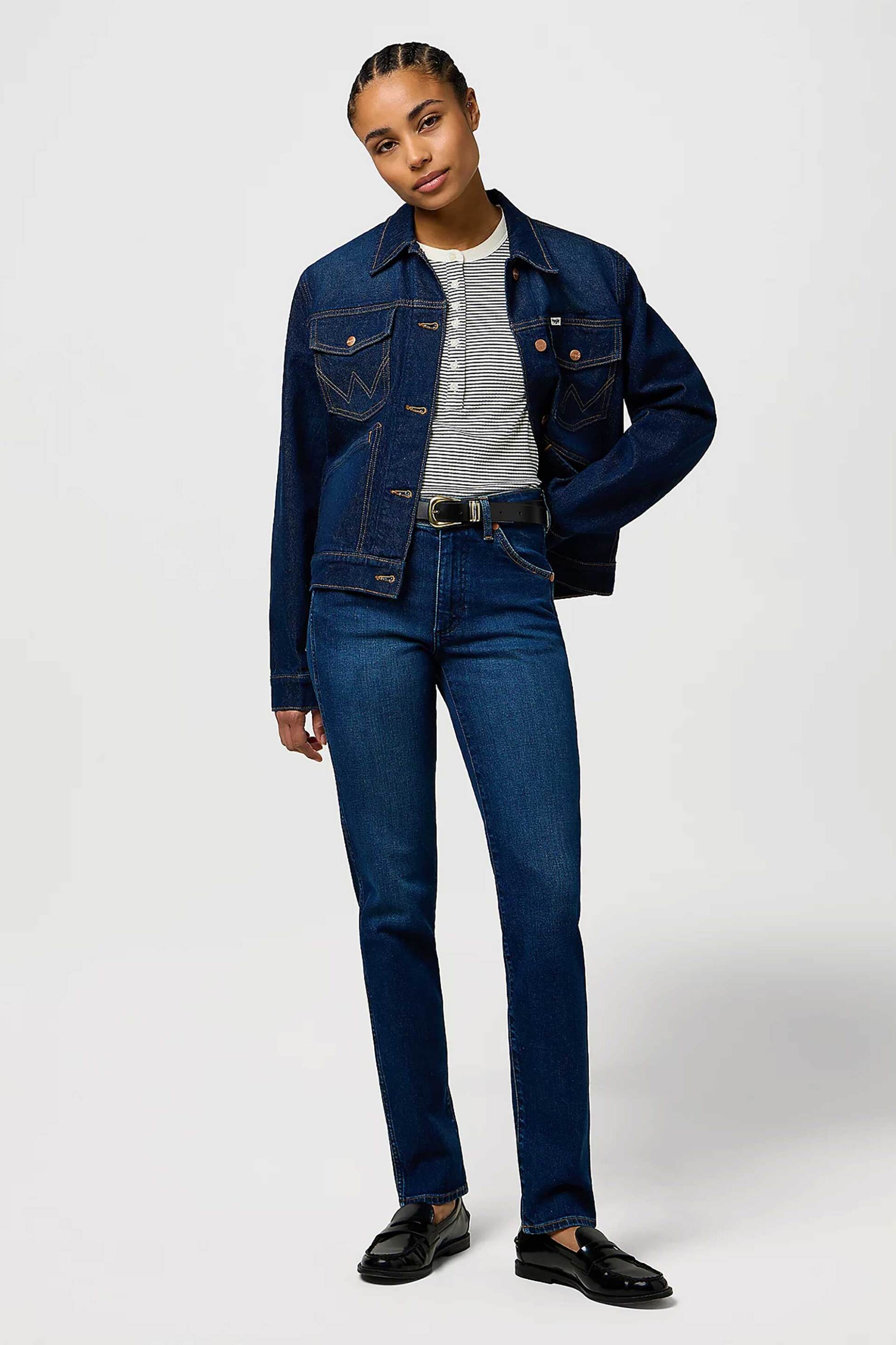 Wrangler® γυναικεία πλεκτή μπλούζα henley με ριγέ σχέδιο Slim Fit - 112370742 Μπλε Σκούρο φωτογραφία