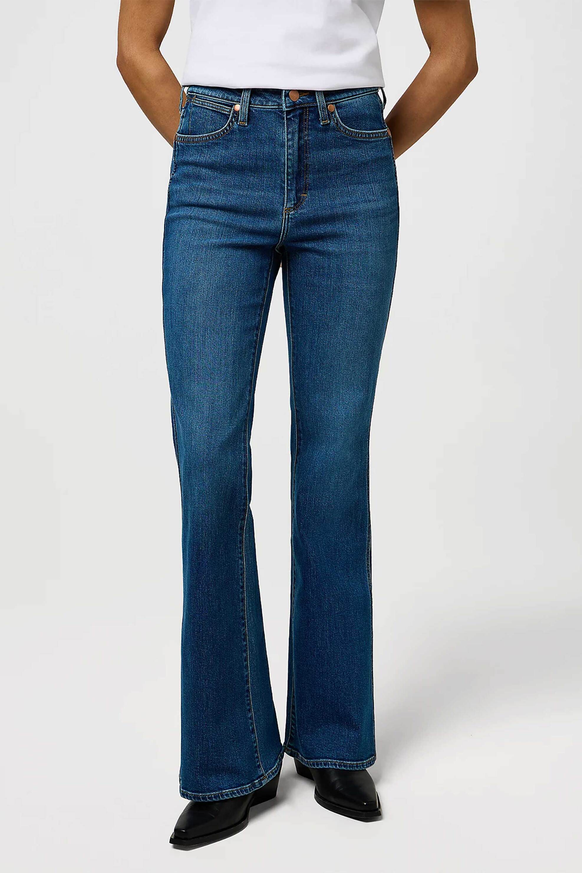 Wrangler® γυναικείο τζιν παντελόνι πεντάτσεπο Flared Leg "Montana" - 112371140 Denim Blue Σκούρο φωτογραφία