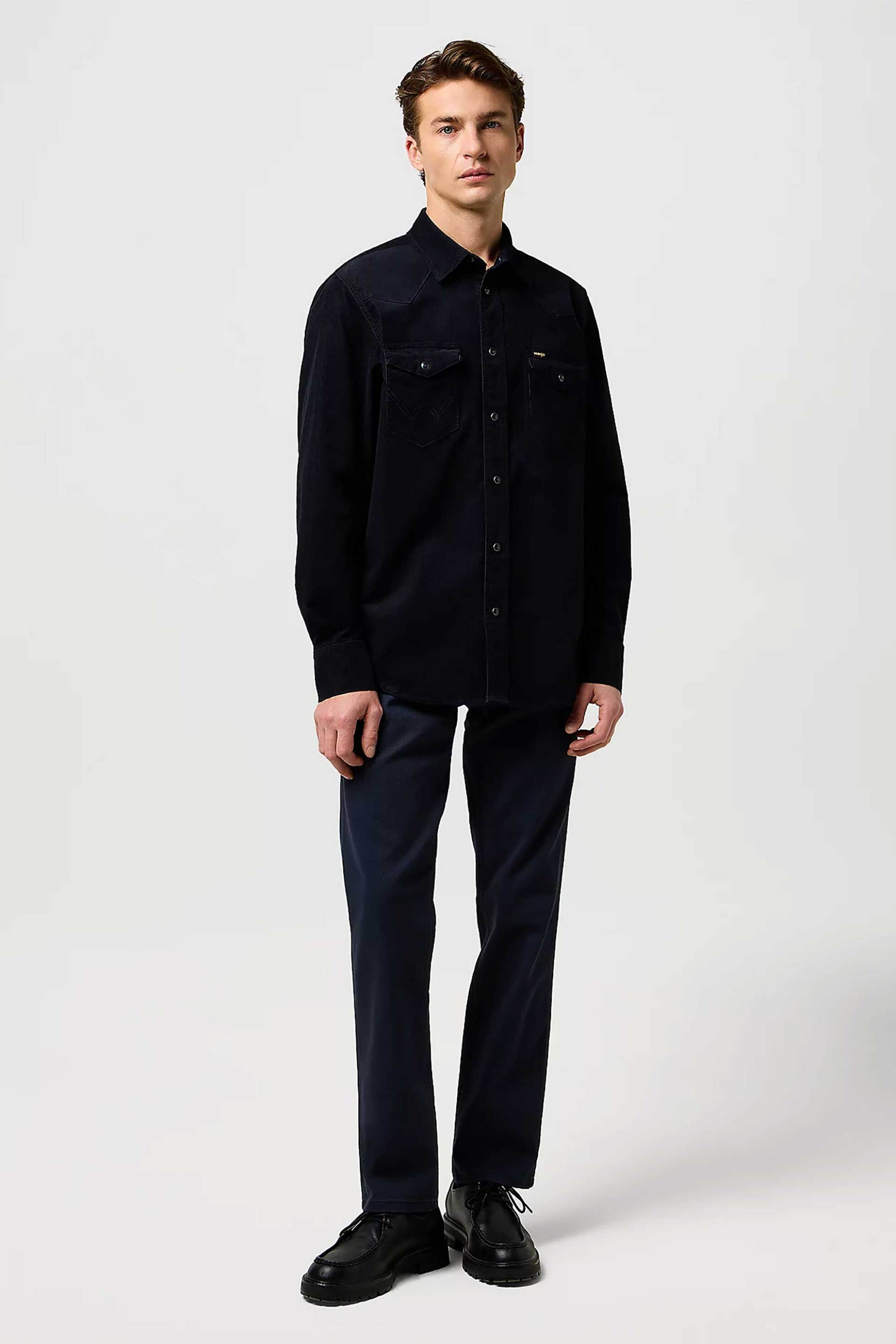 WRANGLER Wrangler® ανδρικό τζιν παντελόνι πεντάτσεπο Straight Fit "Greensboro" - 112370721 Denim Blue Σκούρο